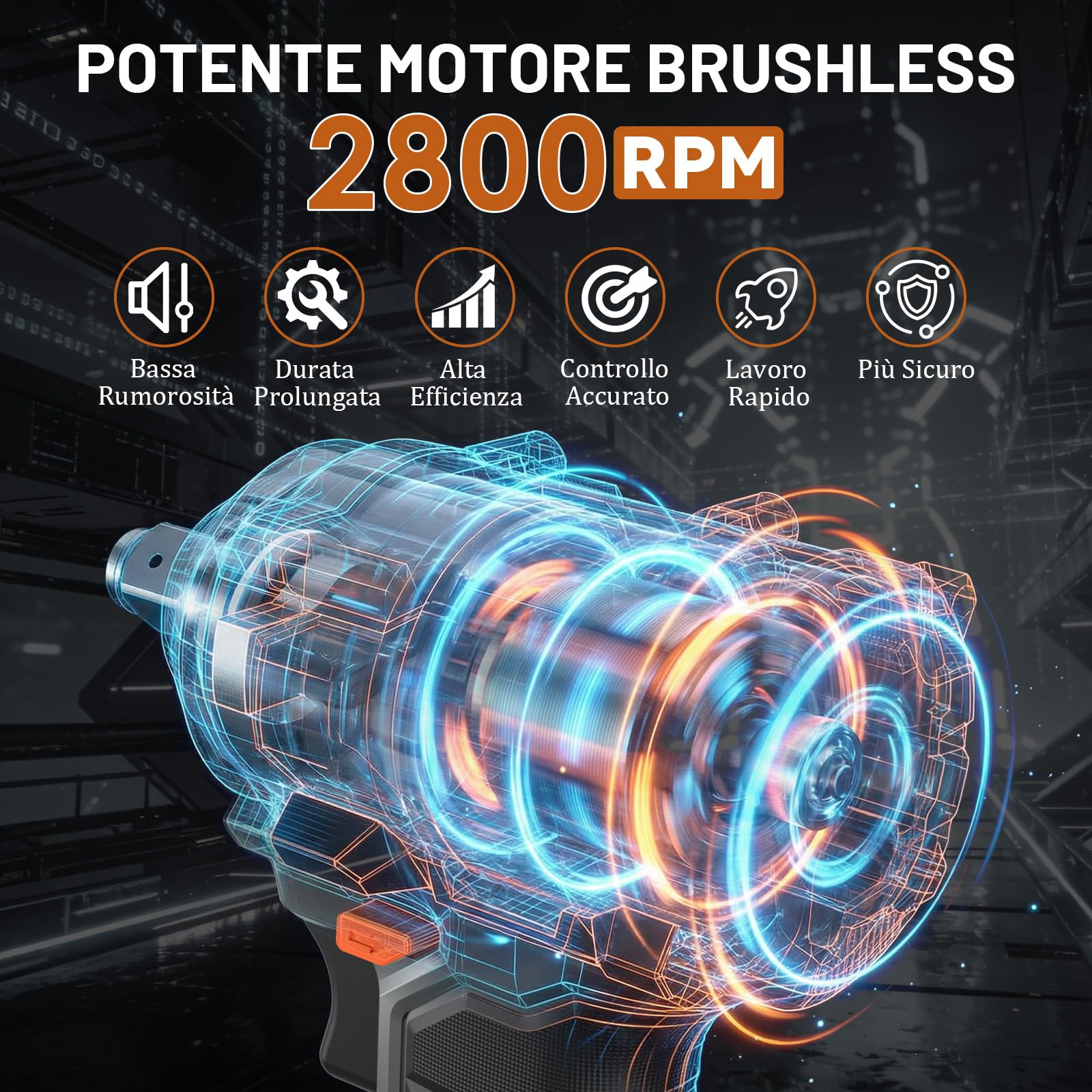 Avvitatore a Impulsi Brushless 1000 Nm, 21V Avvitatore a Percussione con 2 Batterie 4.0Ah, Avvitatore ad Impulsi 2800 RPM con 6 Bussole e Caricatore Rapido e Luci a LED per Auto e Casa