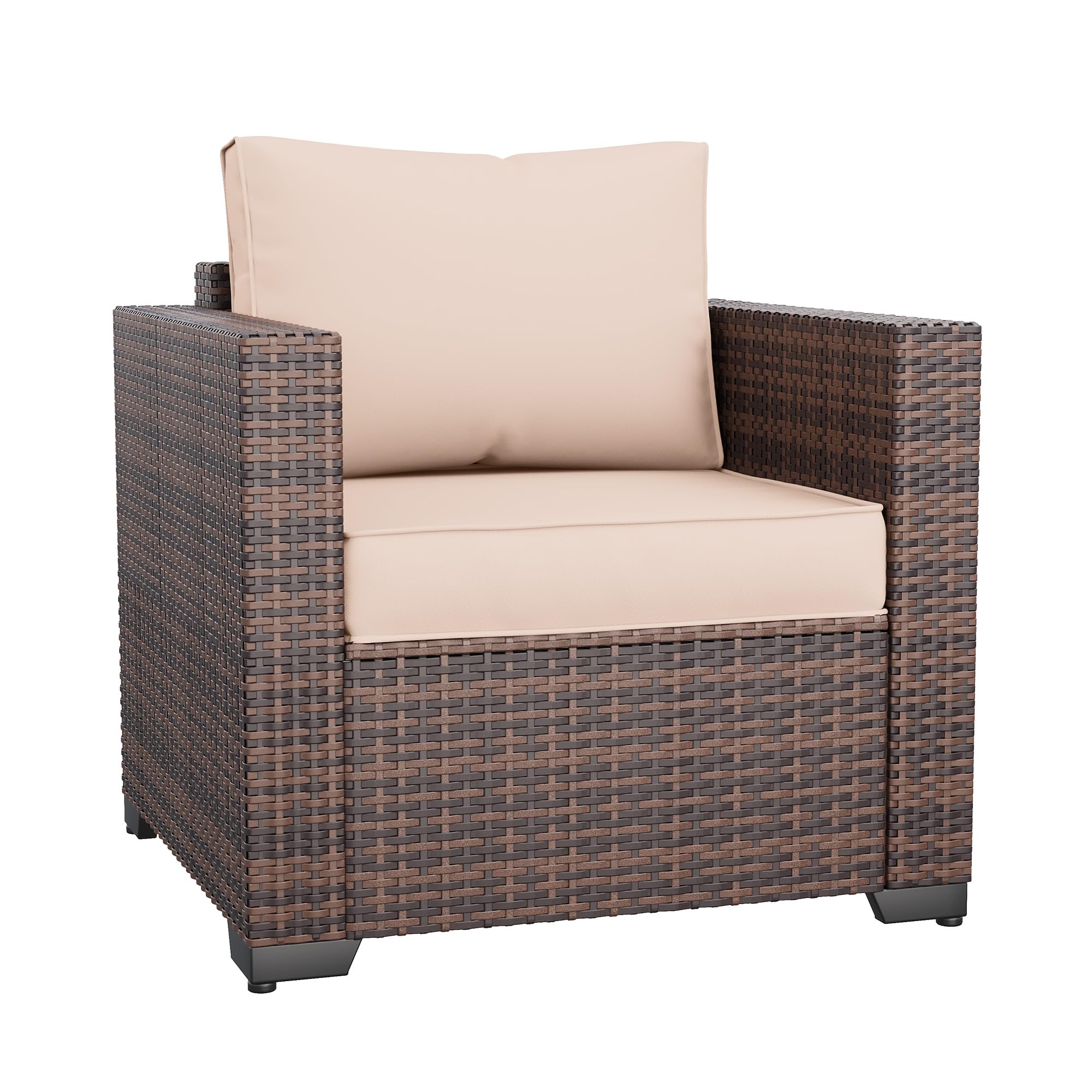 Amopatio Wicker Outdoor Sofa & Patio Couch Set - High Back Waterproof Patio Furniture Single Armrest Chair with Non-Slip Cushions, Outdoor Furniture