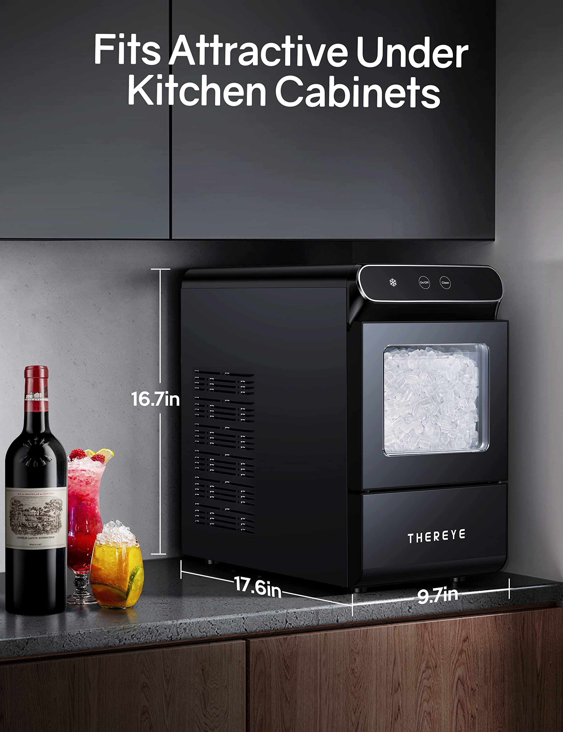 Thereye Countertop Nugget Ice Maker, FrontLoading Pebble Ice Maker