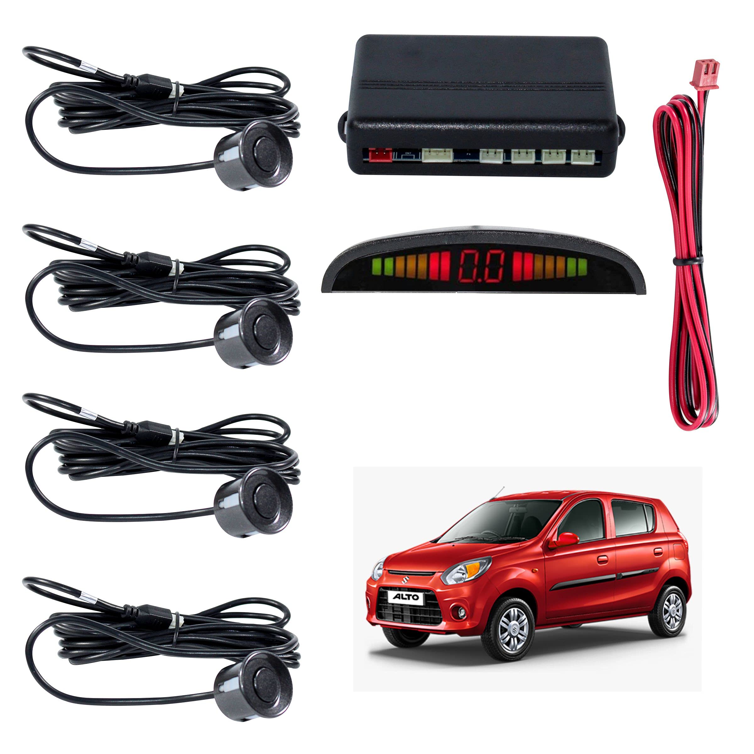 Car Reverse Parking Sensor with LED Display 4 Sensor Reverse Parking Auto Radar Detectors For Maruti Suzuki Alto (Black)-picture-10