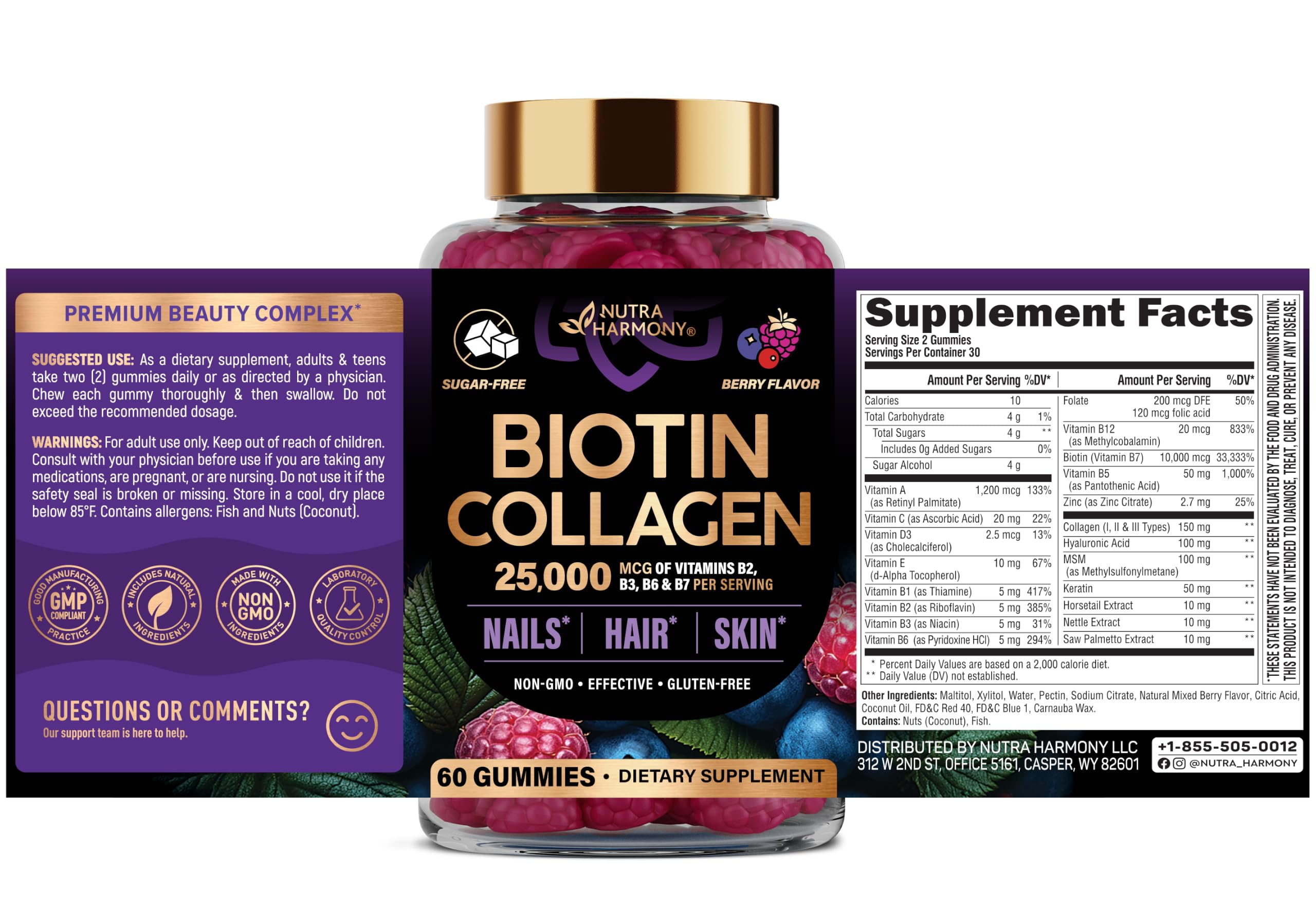 Biotin Gummies for Hair Growth Support - for Women & Men - Berry, 60 Gummy — Amazon image 2