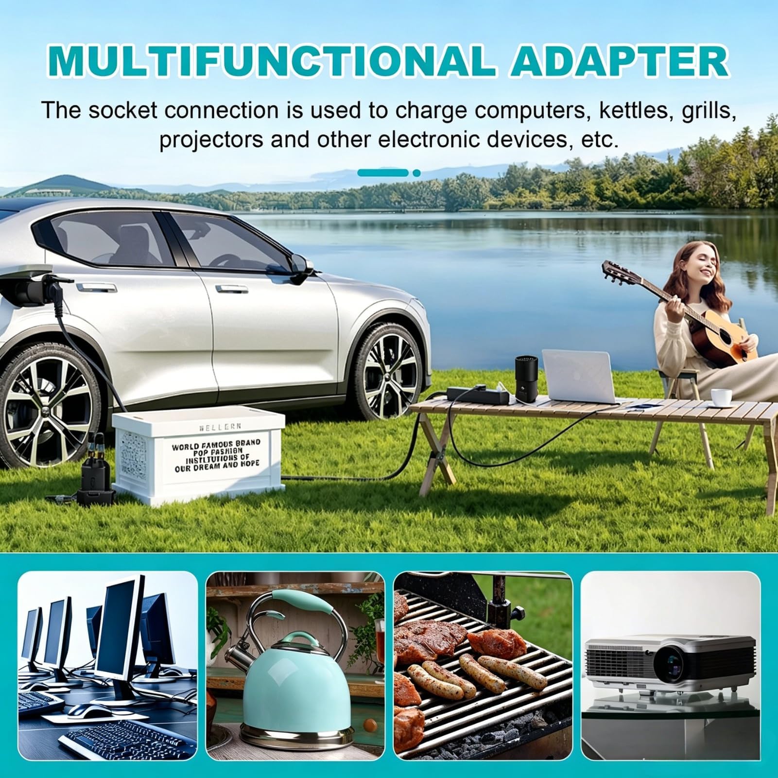 Adapter V2L do GAC Aion, Leapmotor, Lynk Co, typ 2 do gniazdka Schuko, adapter do rozładowania 3,5 kW / 16 A do campingu, zasilaczy awaryjnych i użytku na zewnątrz (wtyczka EU)