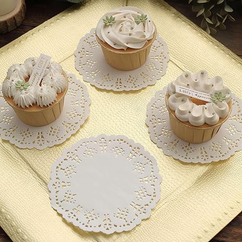 Miniatura 9 de Efavormart - Juego de 100 manteles individuales redondos de papel blanco con encaje de grado alimenticio, 4 pulgadas