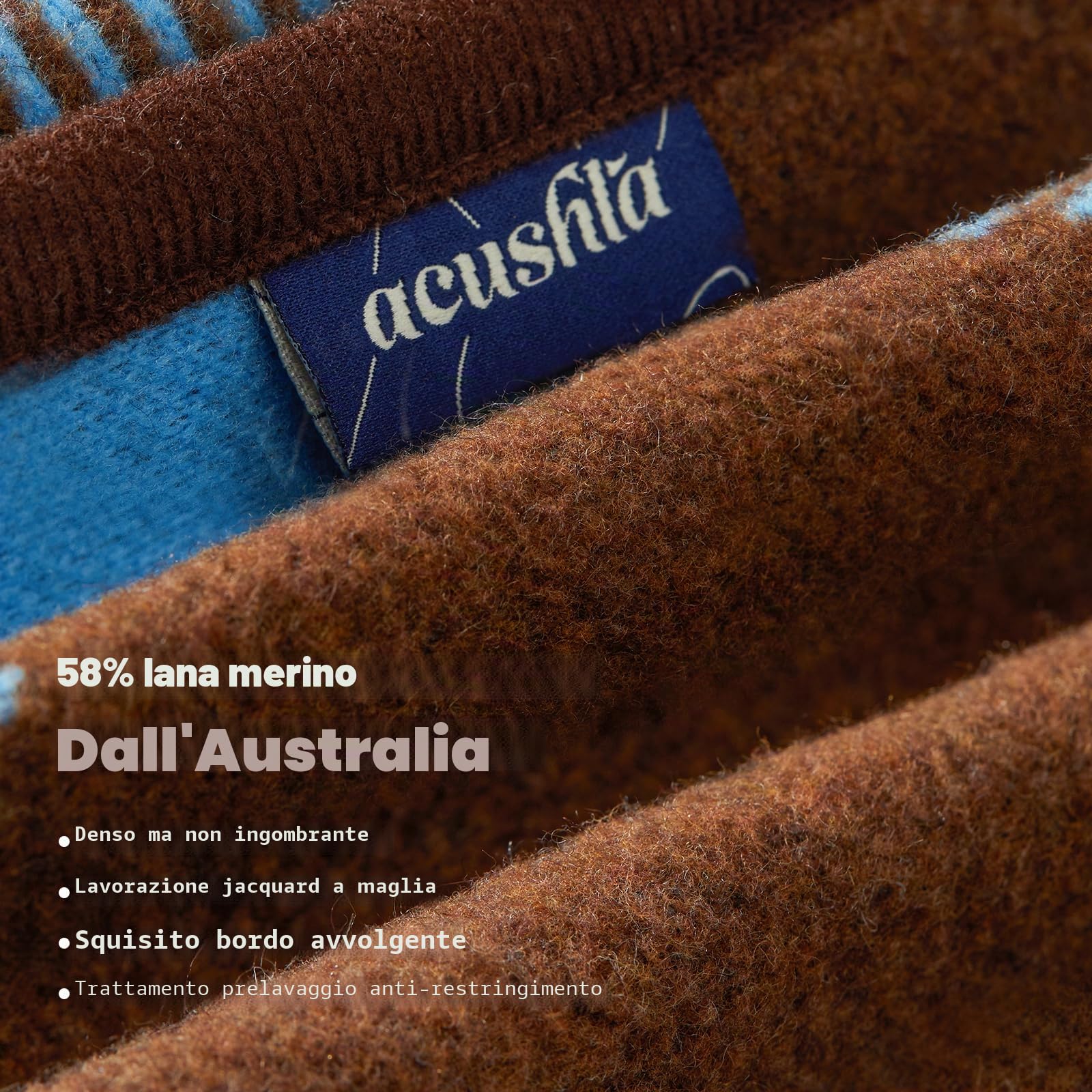 ACUSHLA Coperta morbida in 58% lana merino, grande e morbidissima, ideale per divani, letti, copriletto, inverno all'uncinetto (160 x 200 cm, motivo scozzese a quadri, blu)