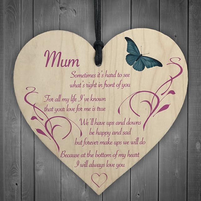 RED OCEAN Mum I Will Always Love You Wooden Hanging Heart Mothers Day Present Plaque Gift