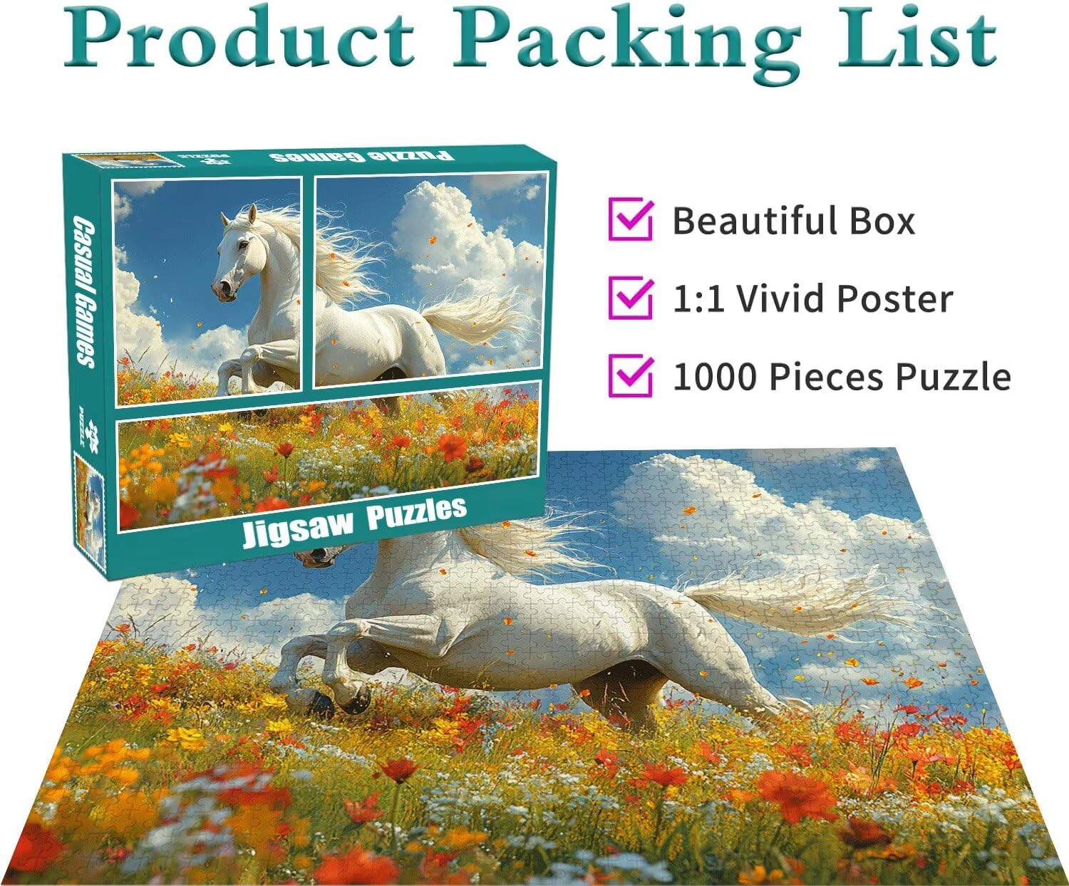 Puzzle Erwachsene 2000 Teile Pferd Blume Educa Jigsaw für Kinder ab 8 Jahren Mädchen Jungen, Erwachsene Impossible Klassische Puzzles Schwer, Anspruchsvoll Spielspaß, Als Geschenke 70x99cm t-630