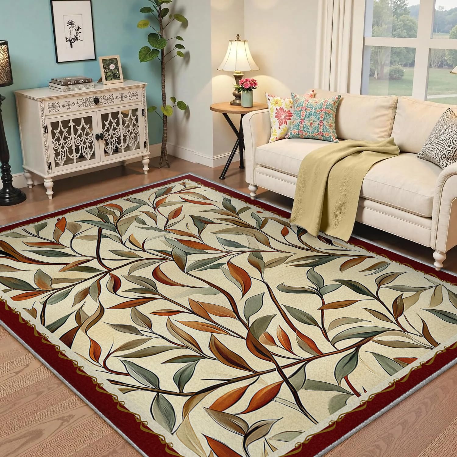 Tapis coloré à imprimé feuilles 80x150cm boho antidérapant