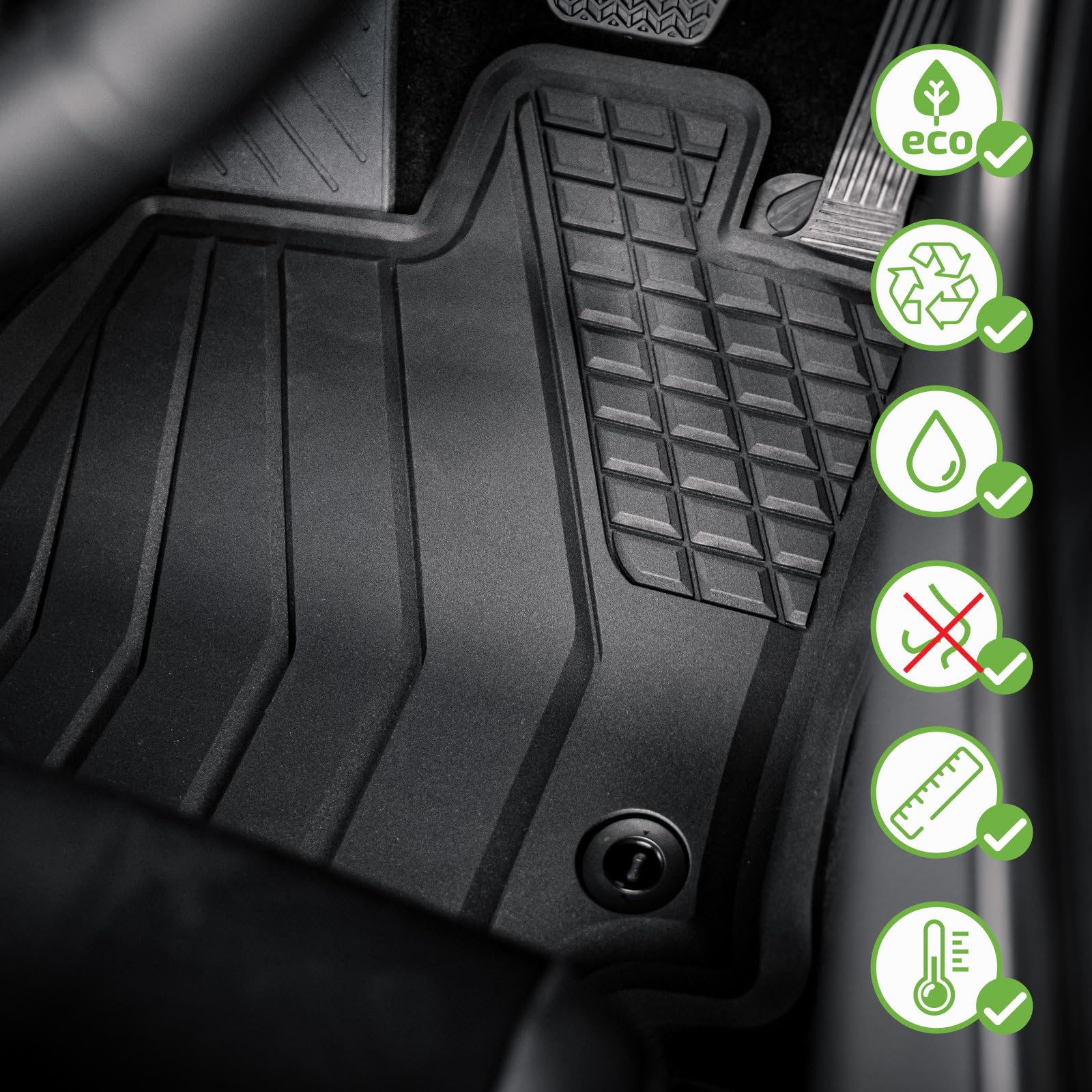 J&J AUTOMOTIVE 3D Eco Tapis de Sol en Caoutchouc pour Seat Leon 2012-2019, 4 Pcs, Bord Haut, sans Odeur, Noir, Antidérapant, Toutes Saisons