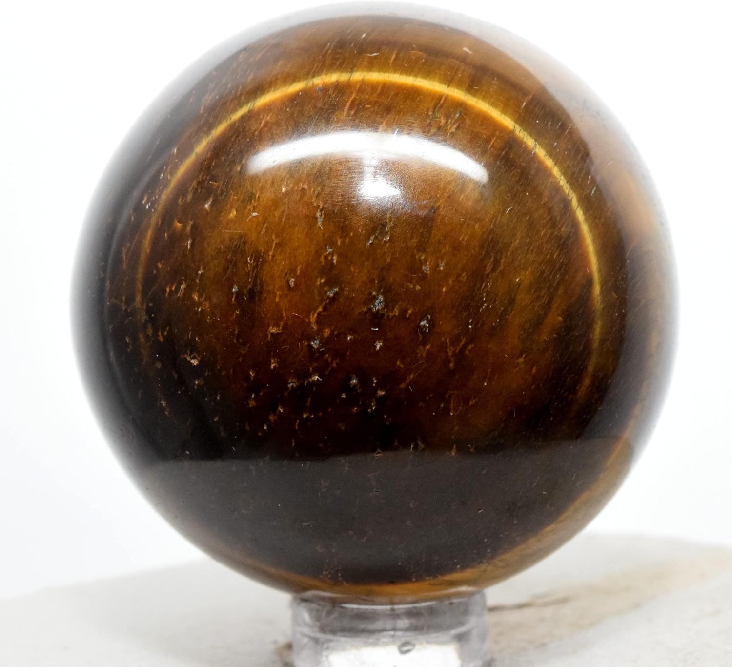 49mm Golden Yellow Tiger Eye Sphere Natural Chatoyant Mineral Ball Hawk's Eye Crystal Polished Decor Stone - Africa + Stand