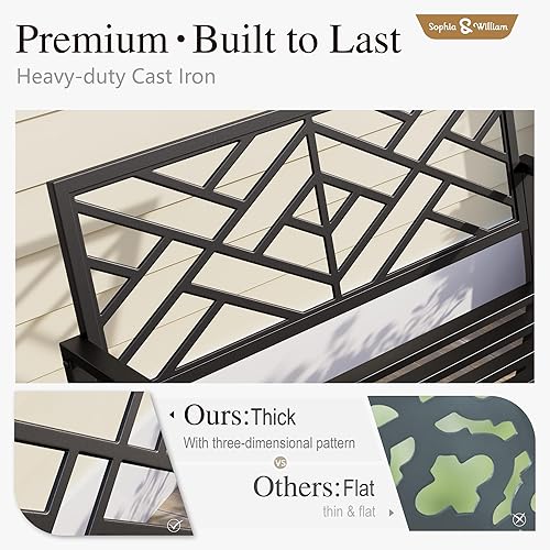 Miniatura 10 de Sophia & William Banco al aire libre, banco de porche, banco de jardín, banco de hierro forjado con respaldo y reposabrazos, bronce