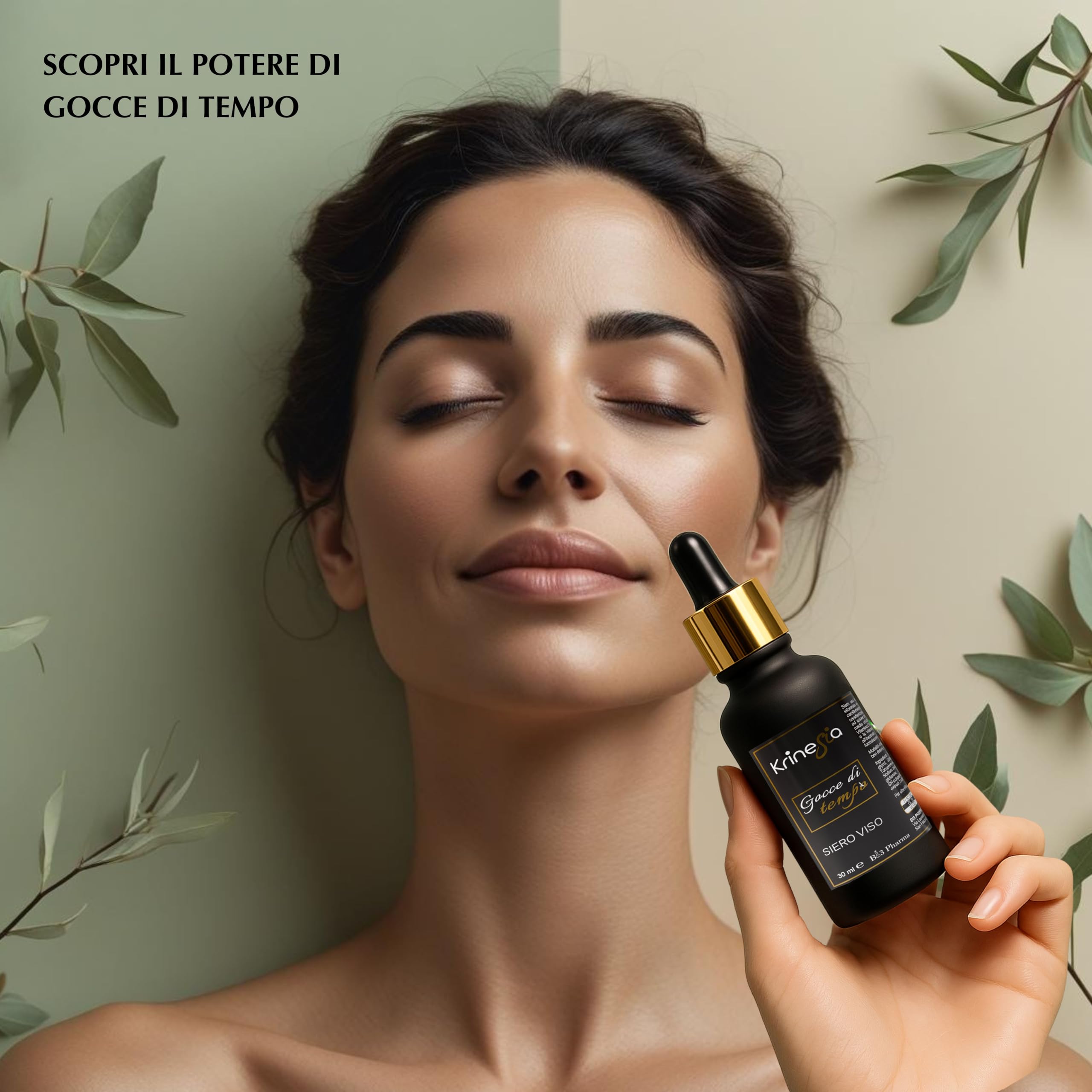 Krinesia Gocce di Tempo Hyaluronsäure Gesicht | Anti-Aging Hyaluronsäure Gesichtsserum mit Vitamin C, Bioplacenta und Botox-like® Proteinen | Feuchtigkeitsspendend, straffend, Made in Italy - 30 ml