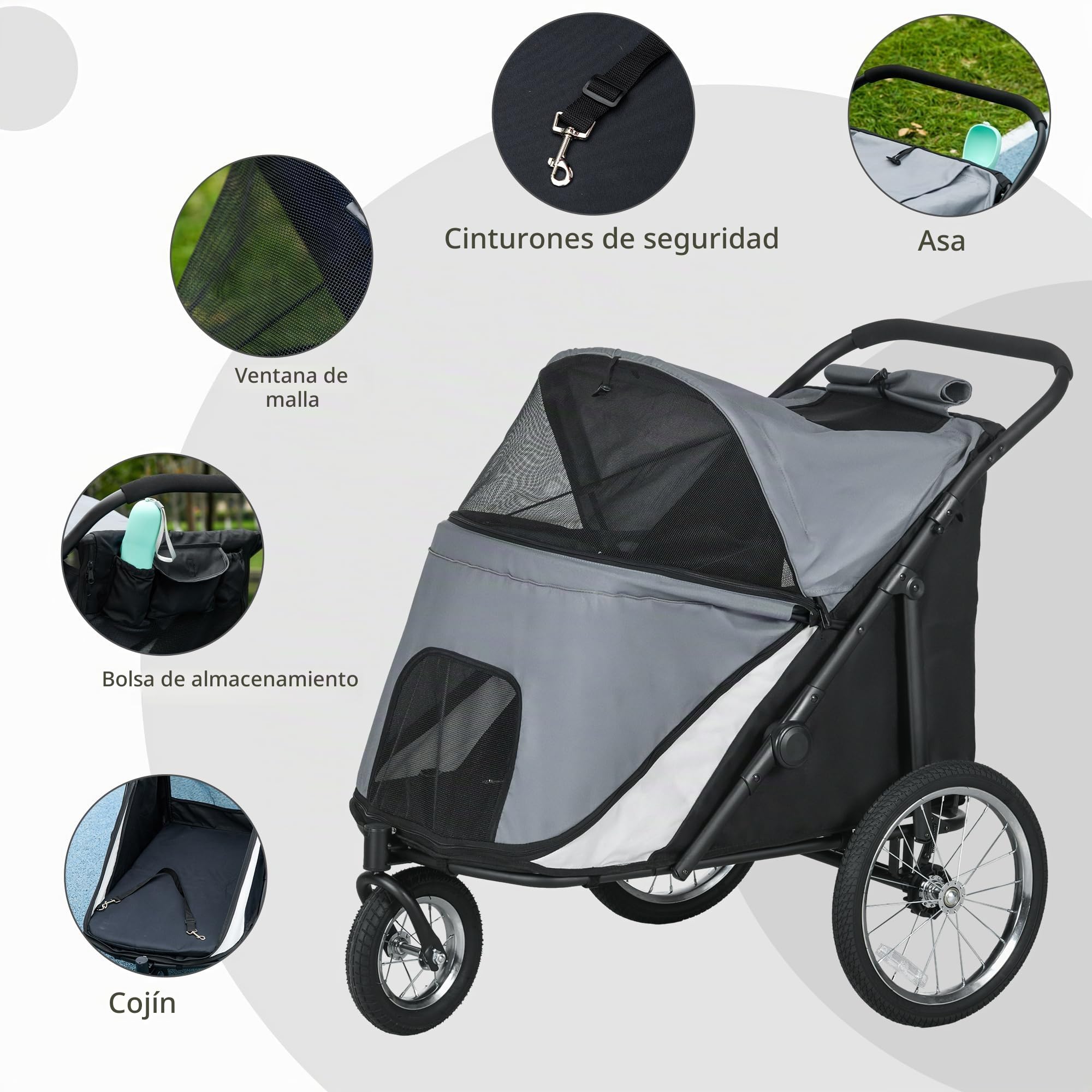 PawHut Carrito para perros con ventanas de malla hasta 30 kg gris