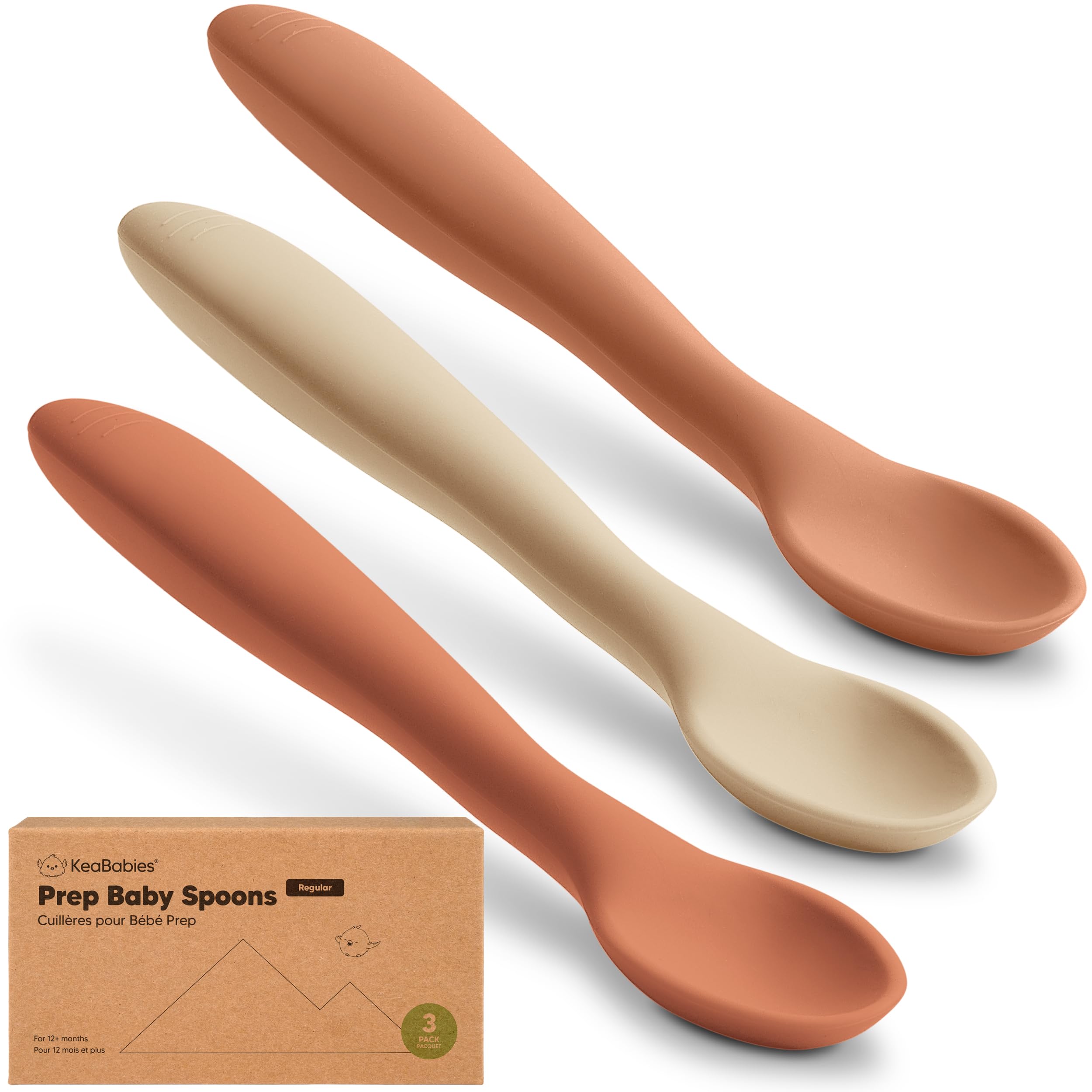 KeaBabies Silicone Baby Spoons, Self Feeding 6-12 months - 3-Pack Baby Weaning Eating Utensils,Toddler First Food Training Spoon,Infant,Kids Feeding Supplies Essential Set,Dishwasher-safe (Terracotta)