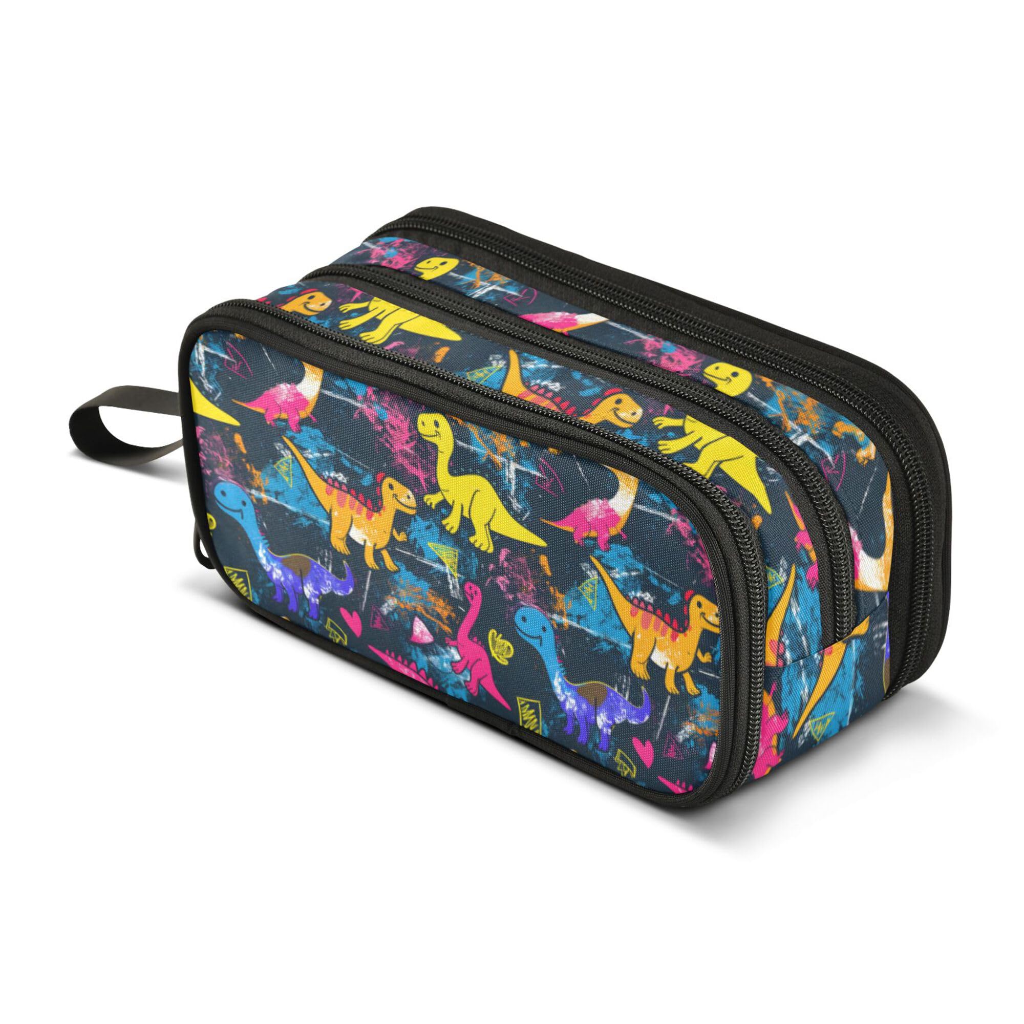 Large Pencil Case, Big Capacity Pencil Bag Pen Pouch Holder 3 Compartments,Colorful Dinosaurs Abstract Cartoon School Office Supplies Stationery Makeup Bag Storage Organizer for Students Girls Boys Wo — image 1
