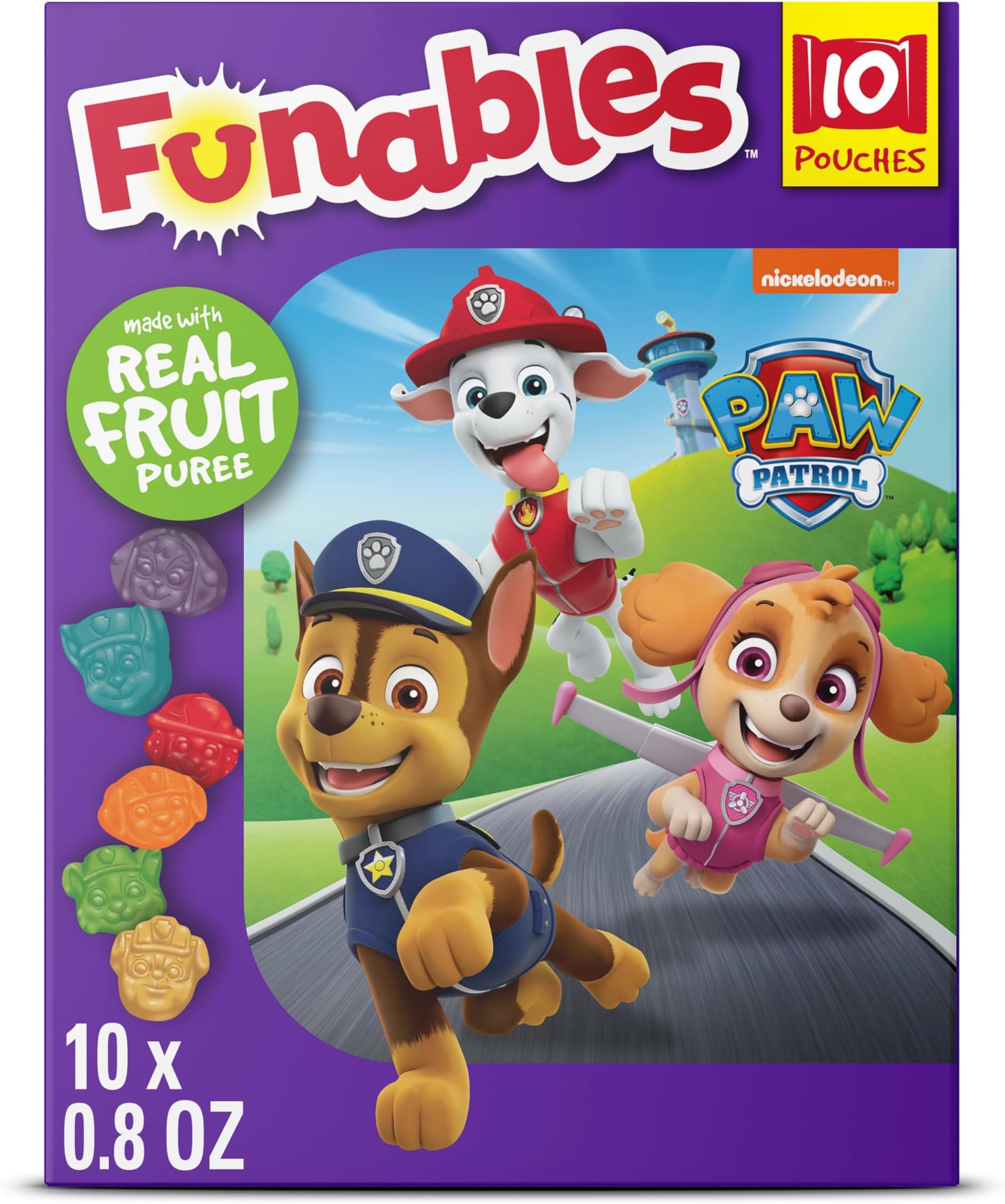 Funables Fruity Snacks, PAW Patrol, Assorted Fruit, Flavored Snacks, 0.8 oz 10 ct