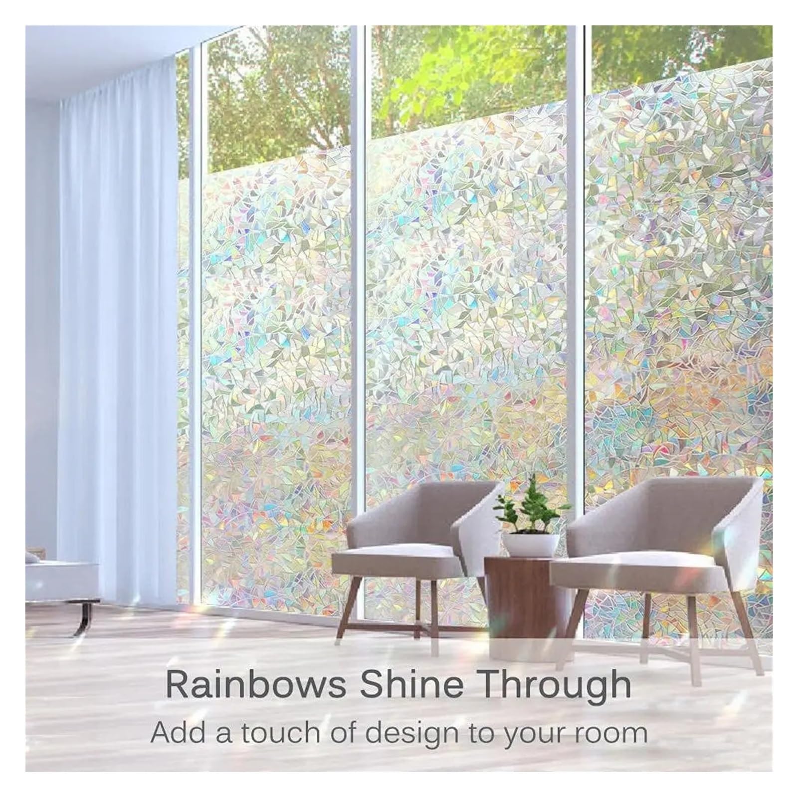 Fensteraufkleber 3 Stück Fensterfolien mit 3D-Regenbogeneffekt, Buntglas-Vinyl-Selbstklebefolien, statisch haftende Fensteraufkleber Für Fenster(Clear3,30x300cm)