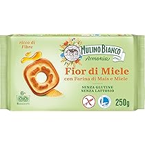Mulino Bianco Fior di Miele Biscotti Frollini al Miele Millefiori con Farina di Mais, Senza Lattosio, Glutine e Olio di Palma, Mulino Armonia, Confezione con 6 Monoporzioni da 6 Biscotti