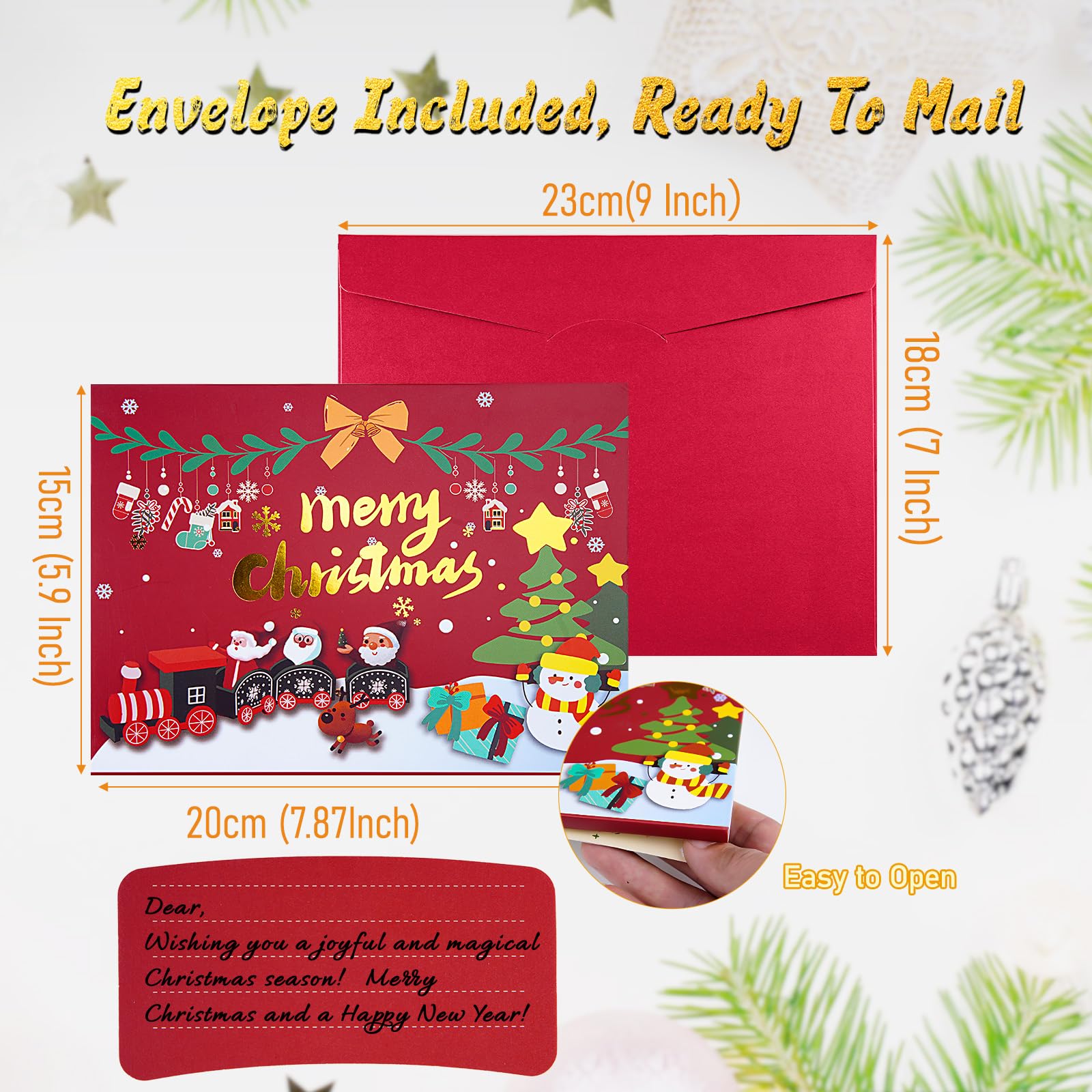 JOYJOM Christmas Cards With Envelopes, Note Card And Lights, Musical 3D - View #2