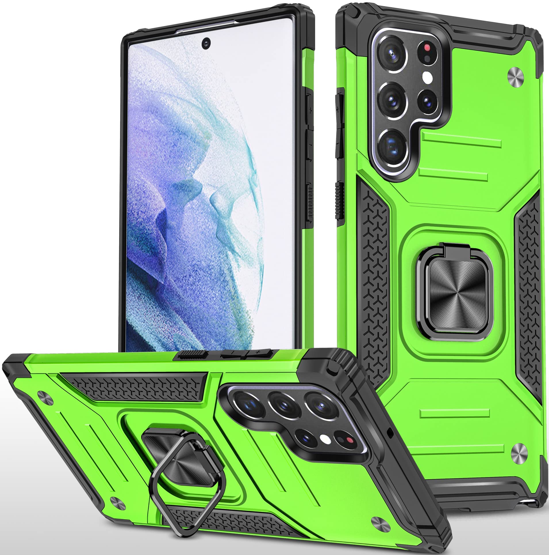 Photo 1 of 3 PACK Amytor Compatible for Samsung Galaxy S22 Ultra Case, Pass 16ft Drop Test Military-Grade Cover with Magnetic Ring Holder Kickstand, Protective Phone Case for Samsung Galaxy S22 Ultra 5G (Nice Green)