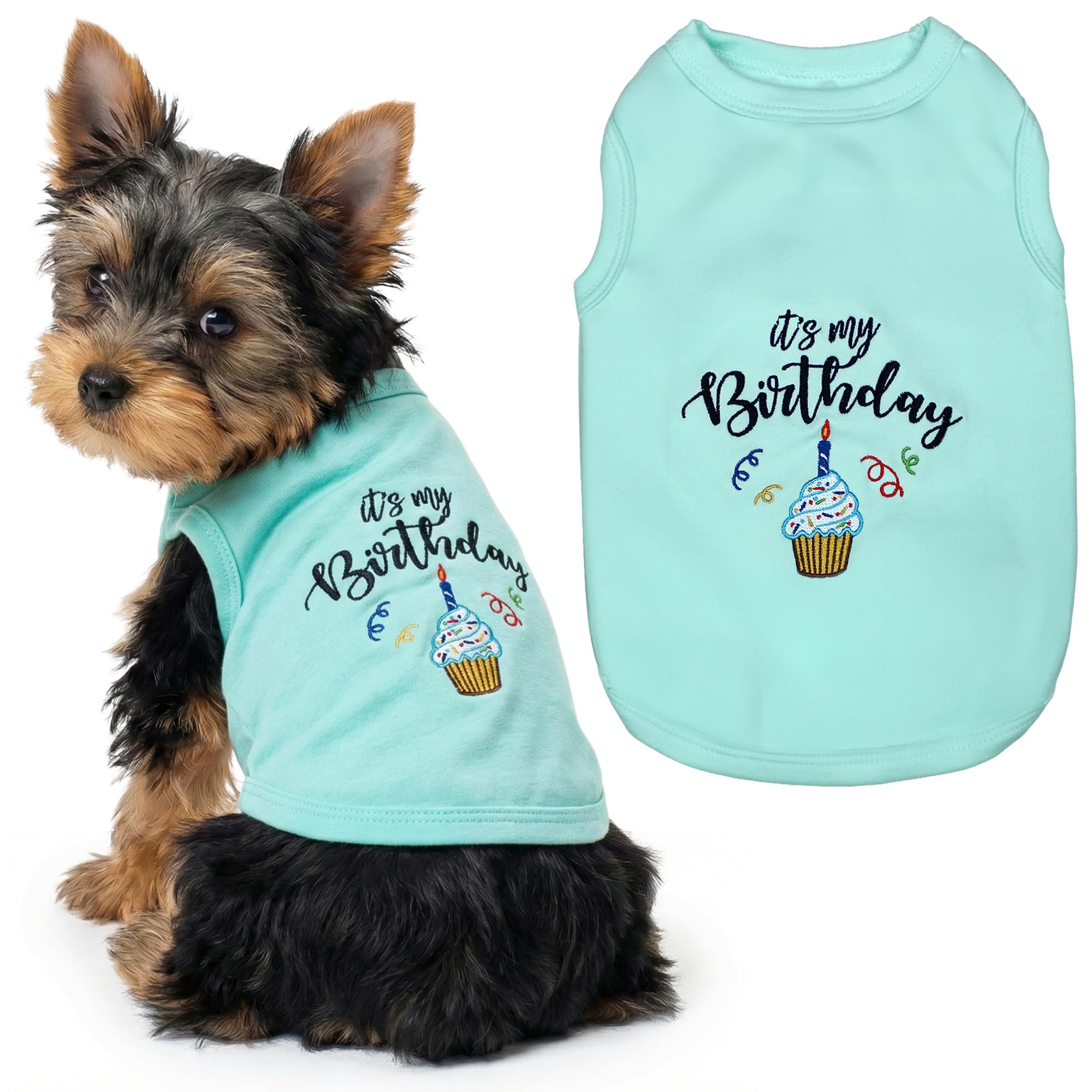 Parisian Pet Dog Shirt – 100% Cotton Shirts for Small Dogs – Blue Sleeveless Puppy Clothes – Lightweight and Breathable Dog Birthday Shirt – Boy Dogs