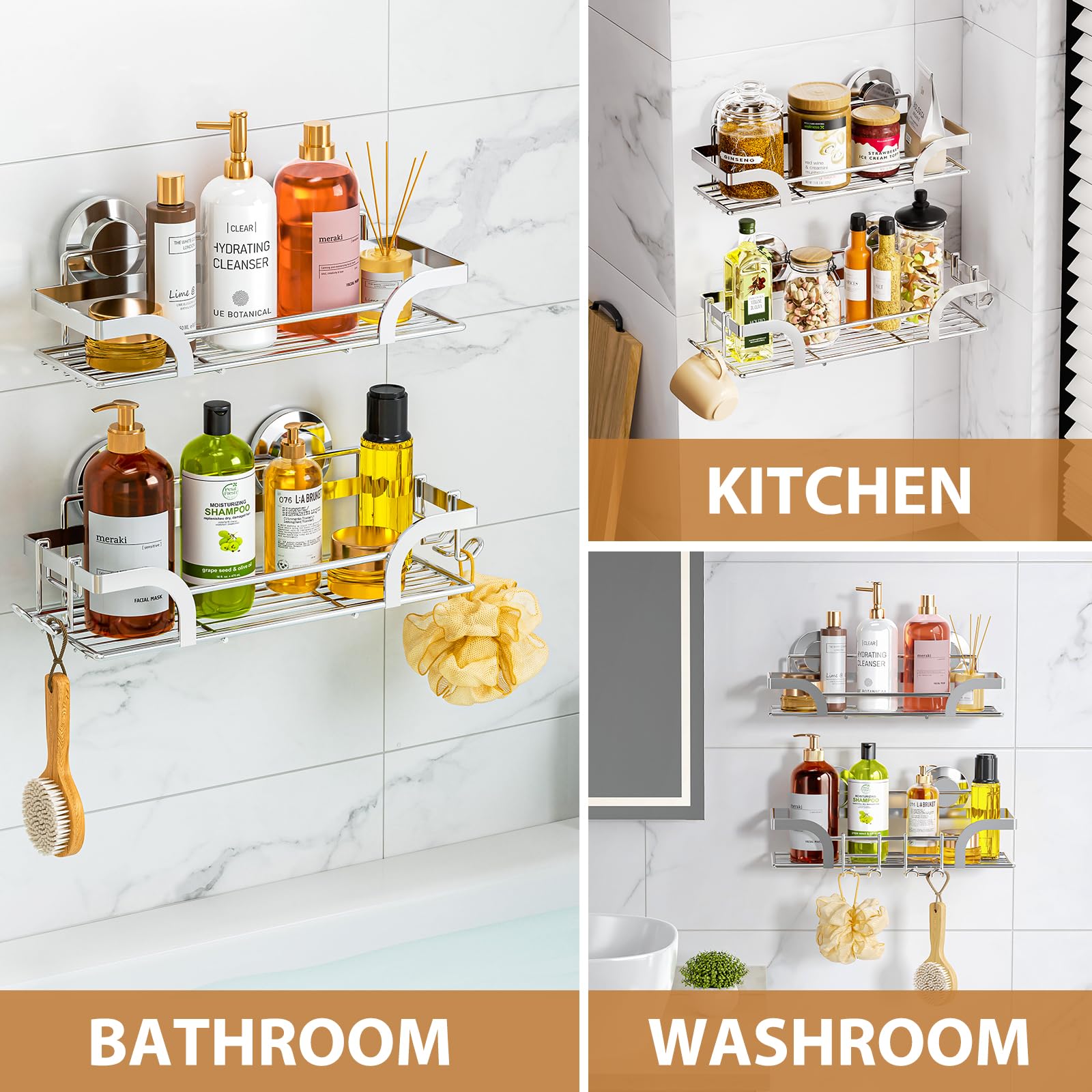 LEVERLOC Shower Caddy Suction Cup, 2 Pack Shower Shelves for Inside ...