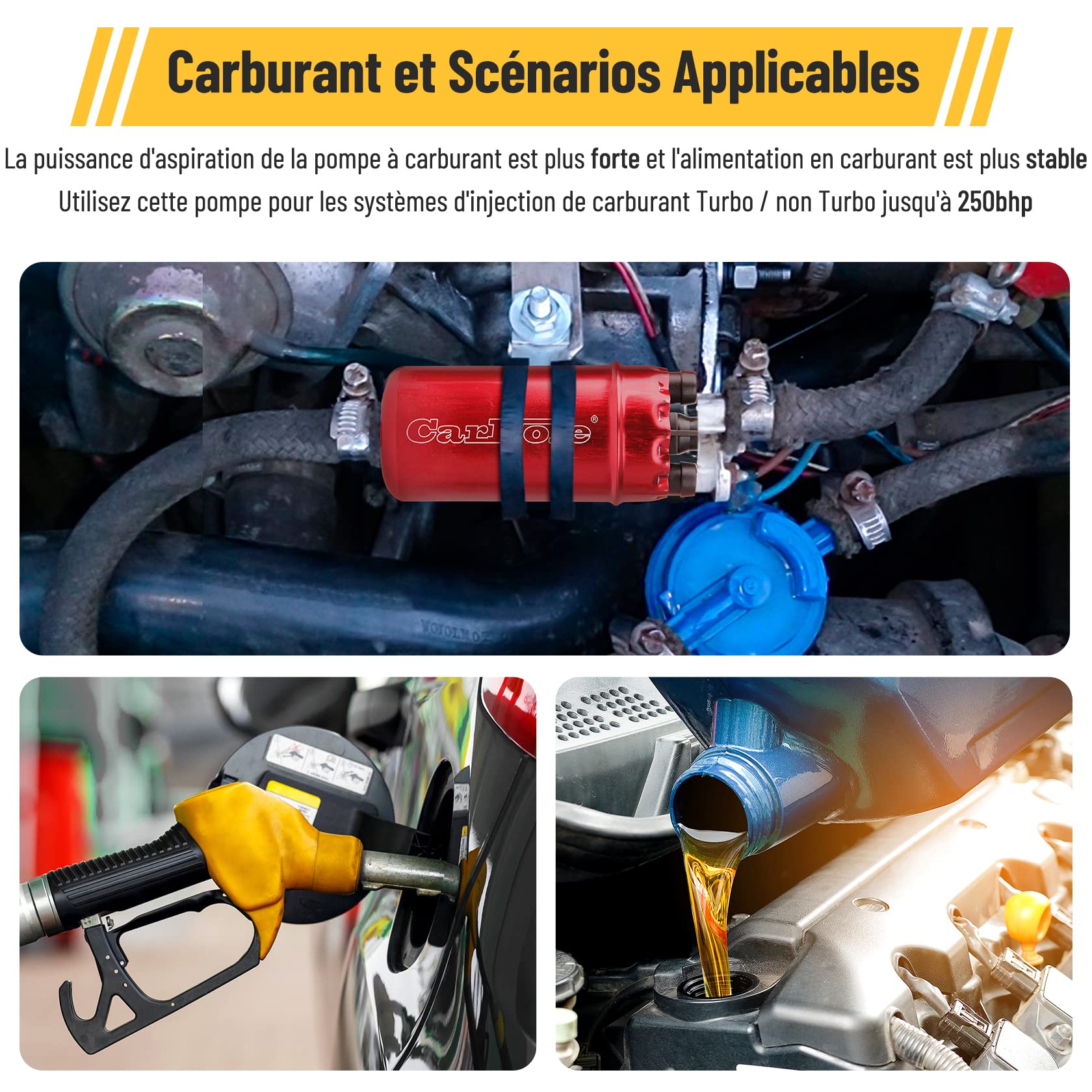 CarBole Pompe à Carburant en Ligne Électrique Externe 125 PSI, 12V, 250BHP | Essence Haute Pression pour Essence, Diesel, Remplacement de Plusieurs Numéros de Pièces, Rouge