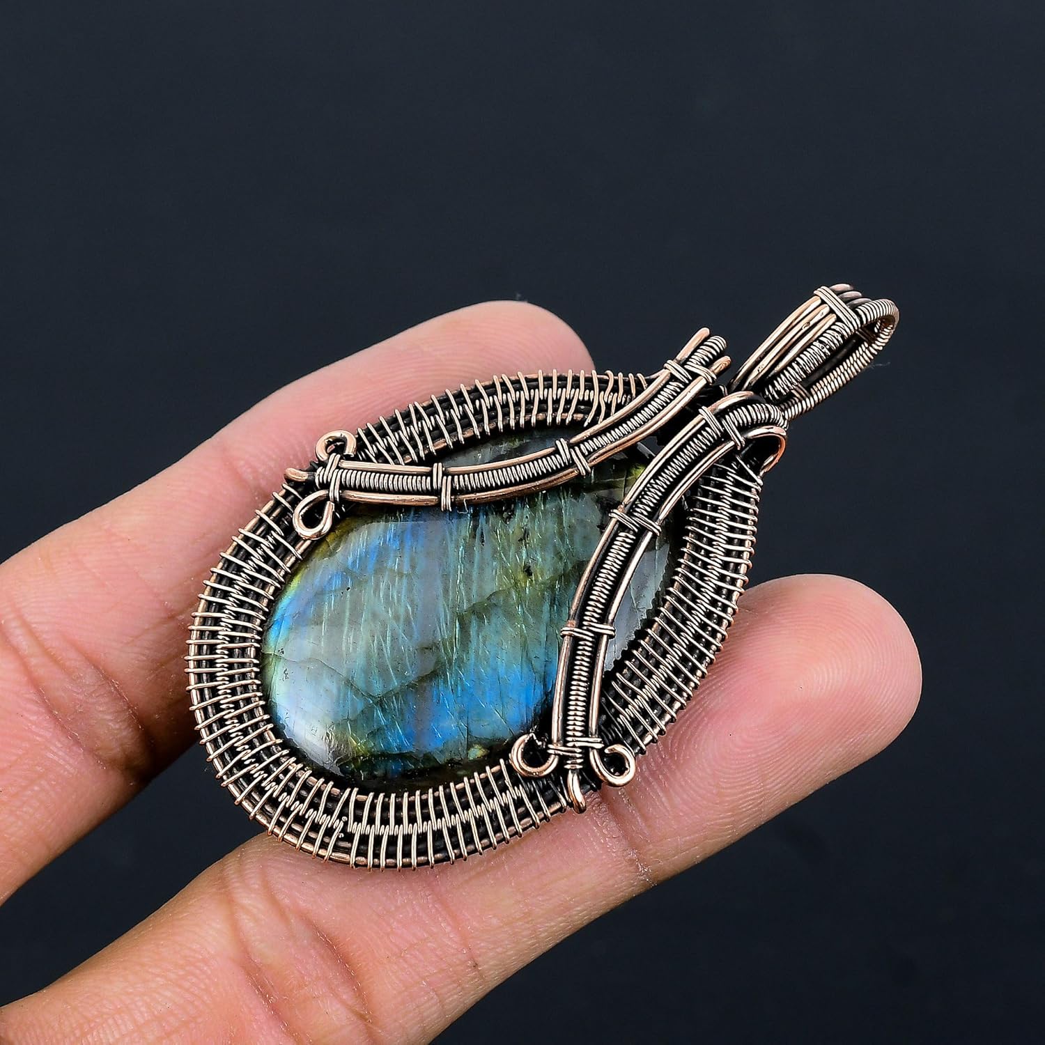 Natural Gemstone Pendant Copper Wire Wrapped Jewelry Necklace