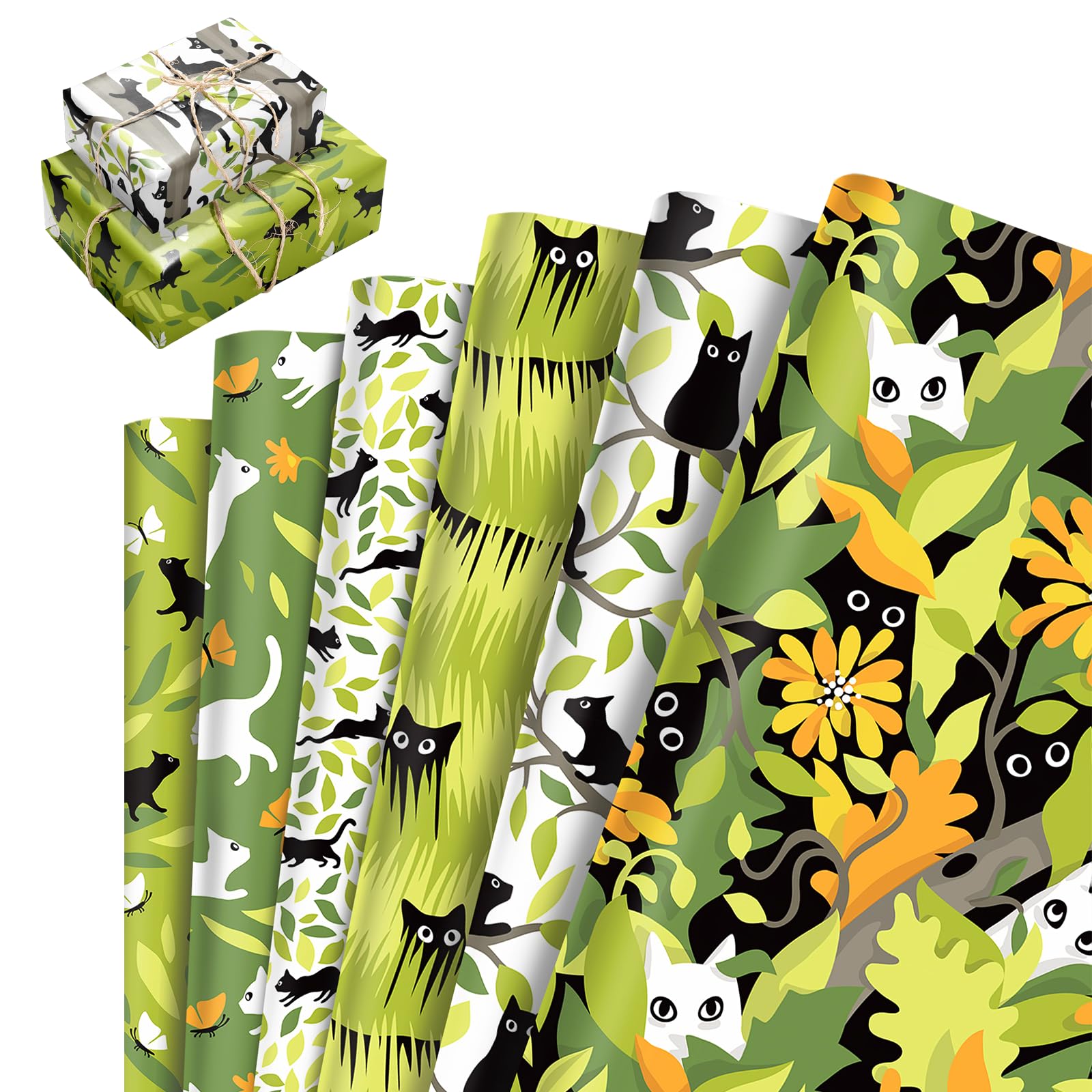 6 Sheets Cat Wrapping Paper, Wrapping Paper Birthday Roll, Gift Wrap with Black Cats Patterns for Girls Boys Women Men Birthday Present Animal Party Supplies Christmas Decorations, 50x70cm