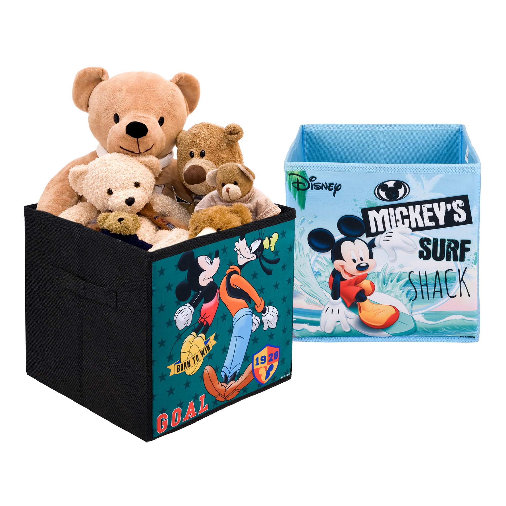 Kuber Industries Pack of 2 Storage Box | Drawer Organizer Box with Handle | Wardrobe Organizer for Clothes-Books-Toys-Stationary | Square Toy Storage Box | Disney-Print | Black & Sky Blue