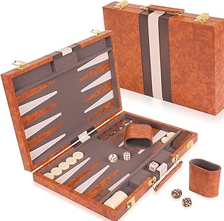 RENO Backgammon Set-15 Inch Elegant PU Leather Backgammon Sets - Backgammon set for Adults and Kids -Travel Backgammon -Garden games-Board games for 2