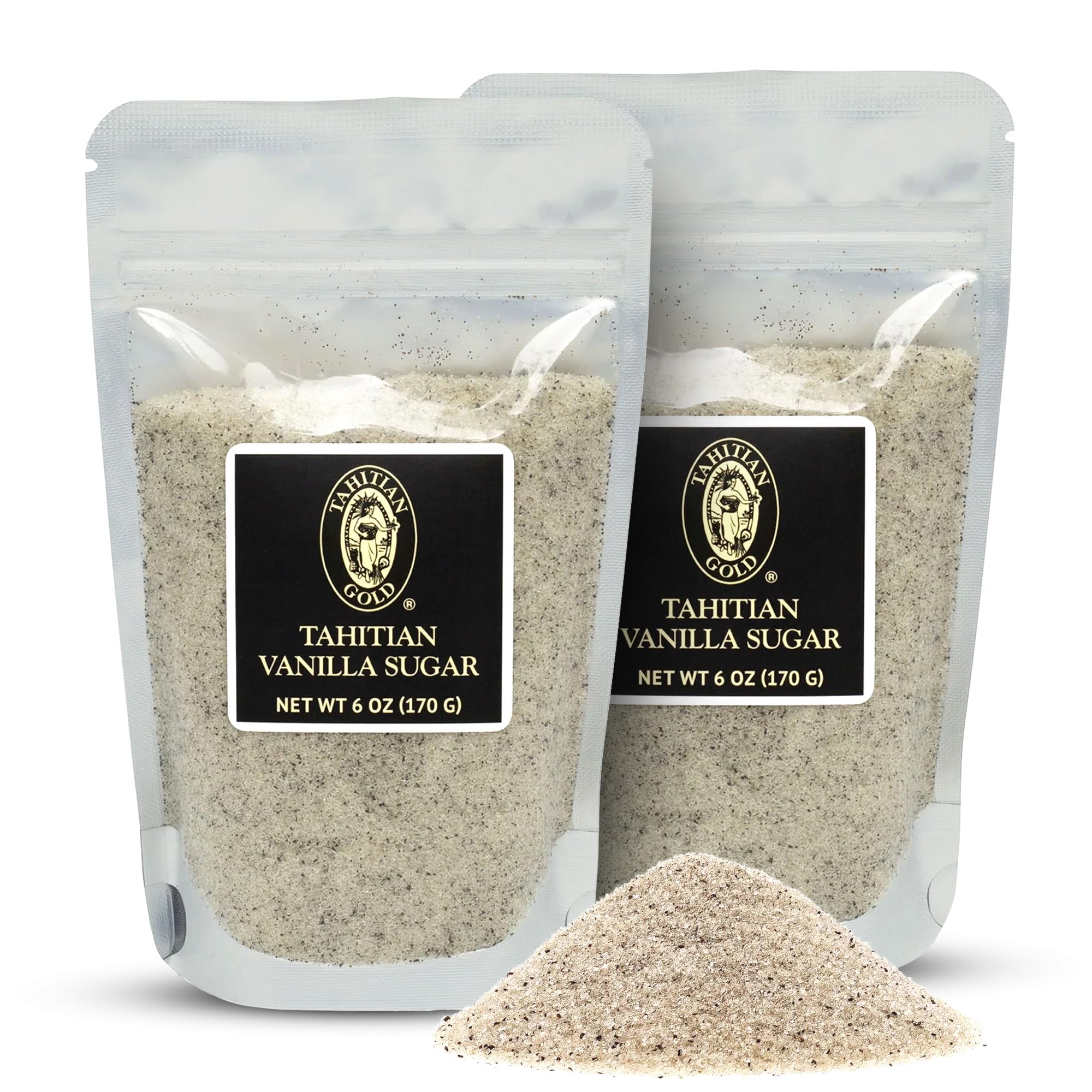 Tahitian Gold, Premium Tahitian Vanilla Sugar [Pack of 2], Tahitian Ground Vanilla Beans Aged in Organic Cane Sugar, Perfect for Coffee, Tea, Baking, Margarita Rim, and More (6 oz Pouch, 2 Pack)