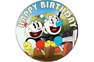 7.5 Inch Cuphead Show Cake Topper – Round Edible Birthday Cake Decorations, Happy Birthday Cake