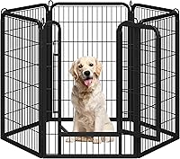 Vista 9 de Yaheetech Corralito para perros al aire libre, 32 pulgadas, 24 paneles, corral para perros para interiores, resistente, corral de ejercicio