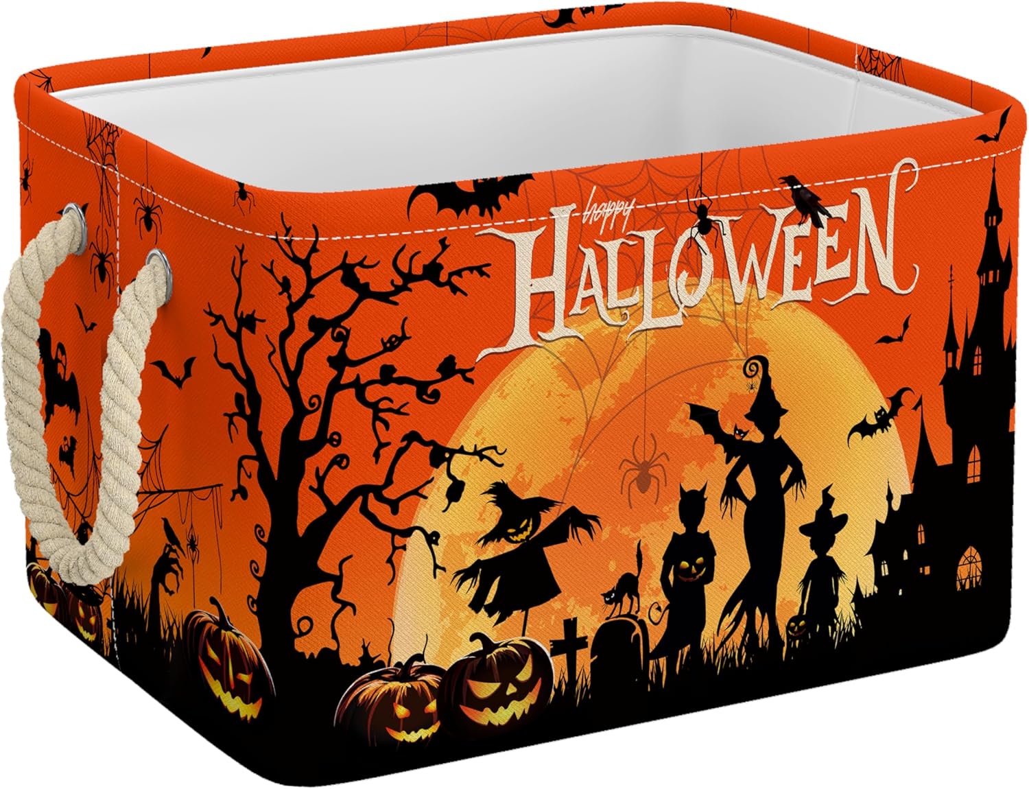 ハロウィンパンプキン収納バスケット 城 魔女ストレージビン ハンドル付き 折りたたみ式ギフトバスケット コンテナ オーガナイザー 自