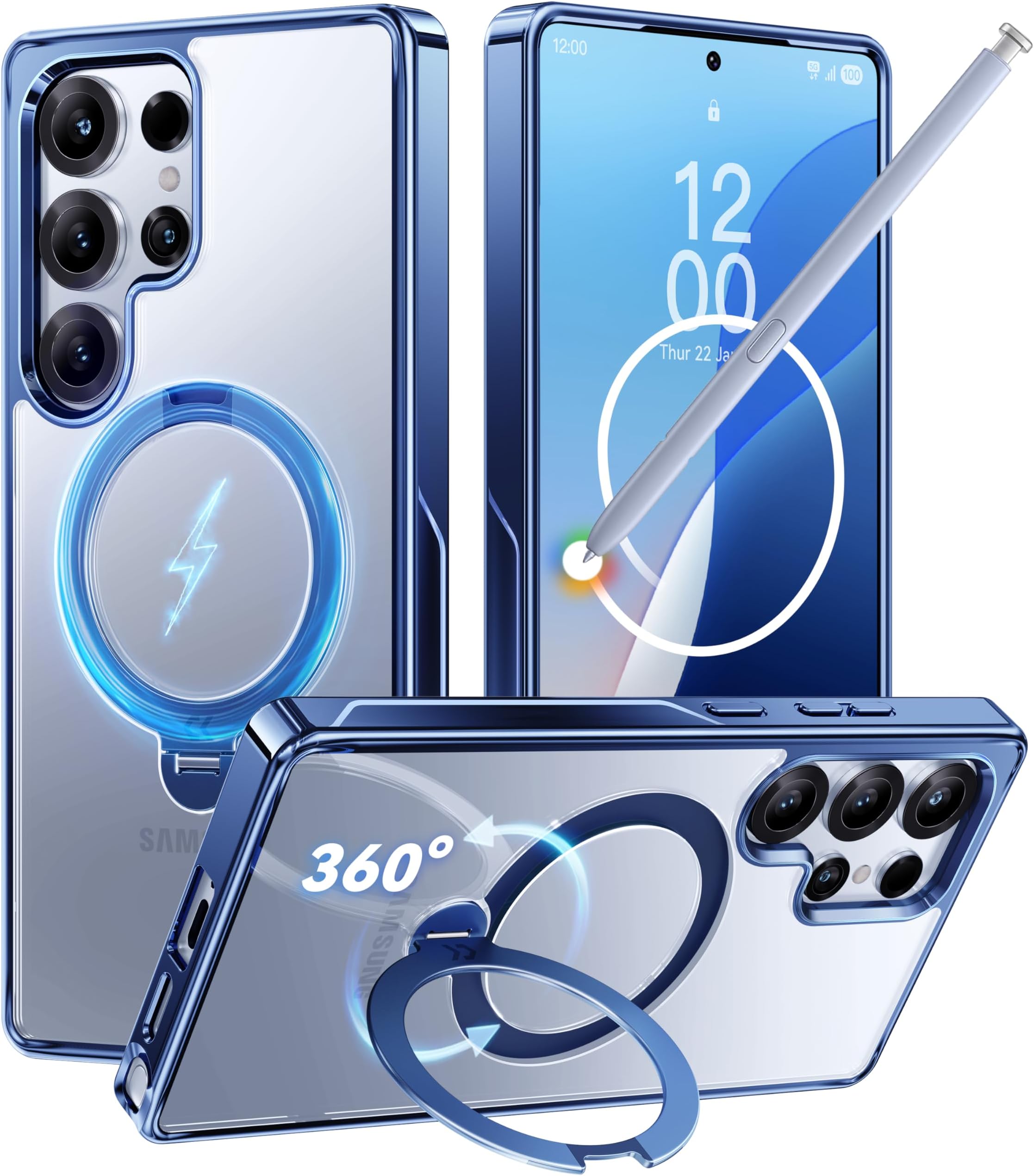 CASEKOO チタンブルー 360°スピン磁気スタンド Samsung Galaxy S25 Ultraケース用 16フィート 軍事保護 MagSafe対応 保護ポリッシュ S25 Ultraケース キックスタンドリング付き 6.9インチ