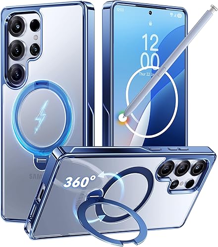 CASEKOO Funda oficial azul brillante para Samsung Galaxy S25 Ultra [soporte magnético de 360 giros] [compatible con MagSafe] [protección militar de