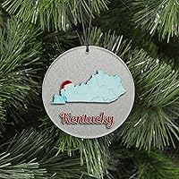 Vista 27 de Vermont Christmas Ornament - Winter Theme Featuring Snow, State Terrain Map and Santa Cap - 2025 Hanging Acrylic Disc Decoration For Tree - Unique