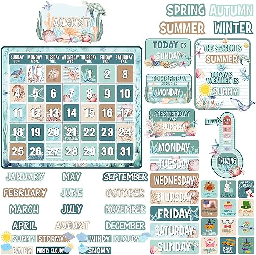 Miniatura 12 de Cholemy Juego de tablero de anuncios con calendario de la galaxia de 85 piezas, calendario de aula del espacio exterior, tablero de anuncios