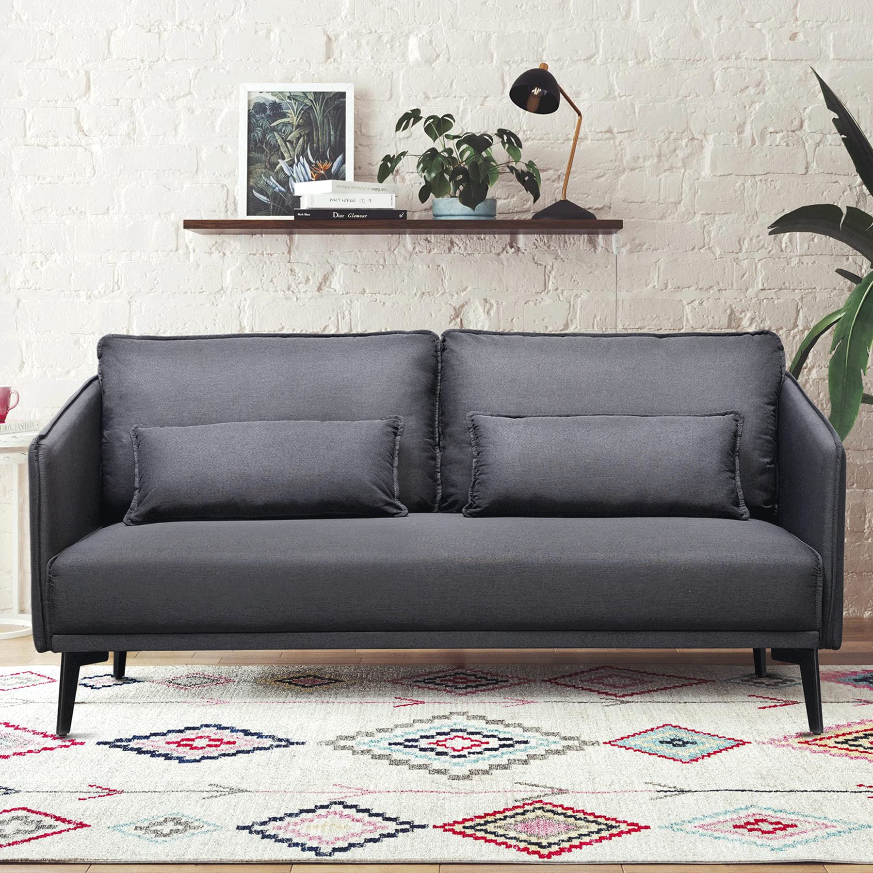 Loveseat Sofa for Living Room Upholstered Modern Linen Fabric Couch with 2 Pillows for Apartment Small Space Loft 58” Dark Gray