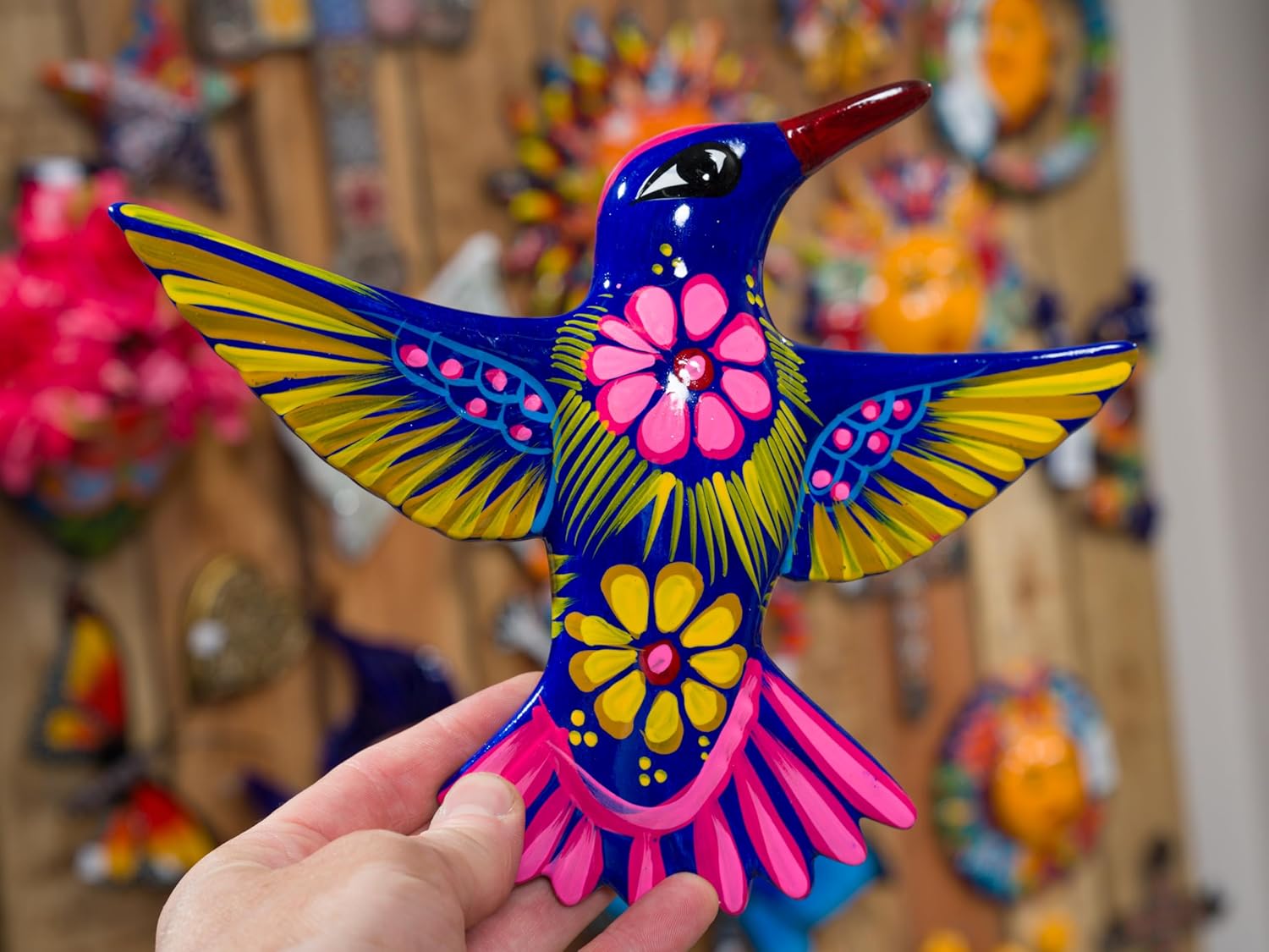 Enchanted Talavera Handmade Hummingbird Authentic Mexican Ceramic Outdoor & Indoor Wall Art Decor - Bright Colorful Hand Painted Garden, Patio, Kitchen, Yard, Fence Decoration - Housewarming Gifts
