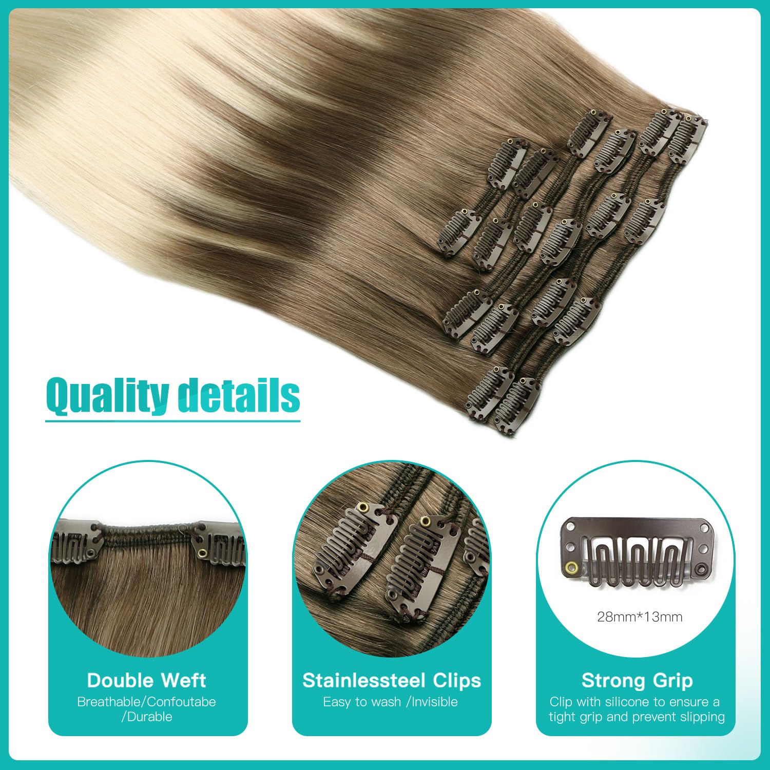 SURNEL Extensiones Clip Pelo Natural 100g 35cm 6 Piezas Castaño Chocolate Extensiones De Clip De Humano Real Extensiones Pelo Natural Remy (C#4-35cm) — view 109