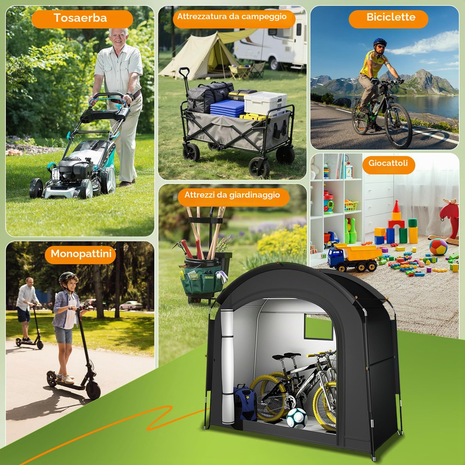 Tenda da campeggio per 2 – 3 biciclette, garage portatile per biciclette 200 x 80 x 165 cm, con tessuto Oxford 420D PU4000, resistente all'acqua, portatile, campeggio, tenda ausiliaria per bicicletta