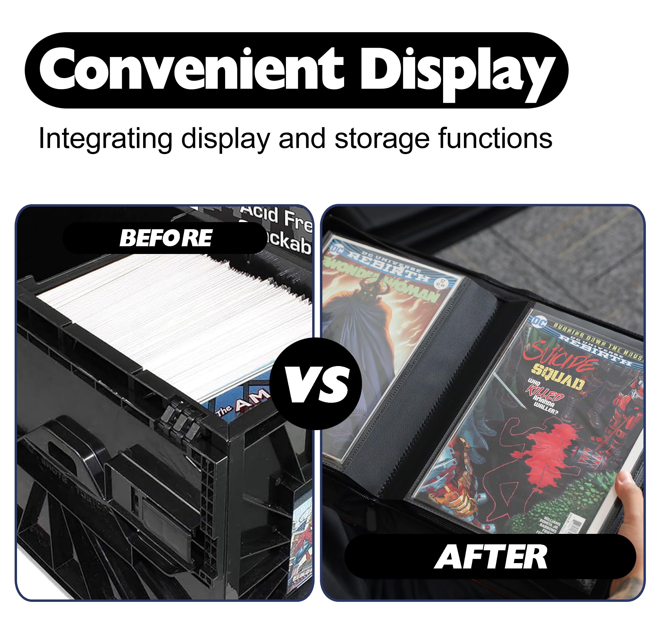 D DACCKIT Comic Binder，Comic Book Album with Sleeves Fits Regular Comics and Comic Bagged and Boarded - Comic Storage Binder Holds 24 Comic Books（Model A，Classic Black）