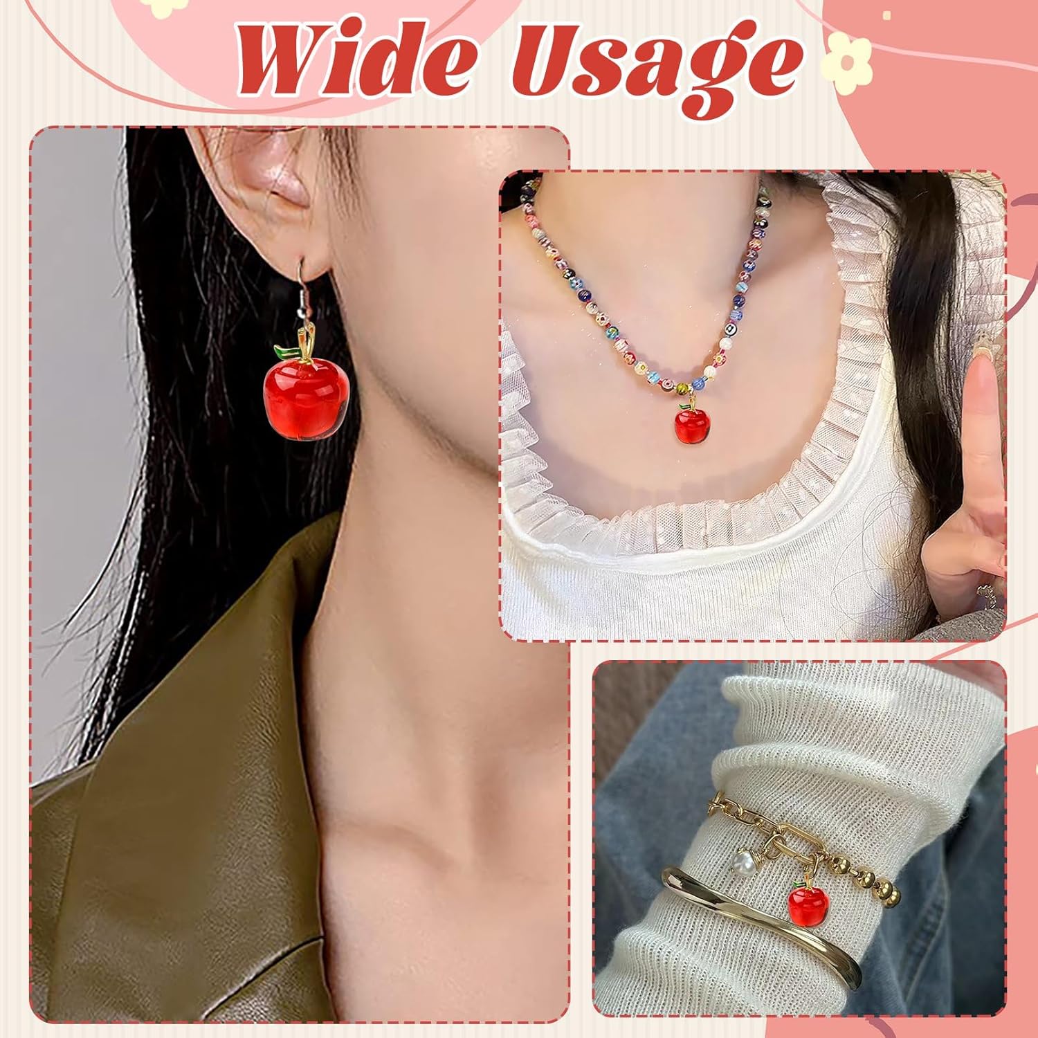 DanLingJewelry 30Pcs Lampwork Fruit Pendants Handmade Red Apple Charms with Brass Findings for DIY Necklaces Bracelets Jewelry Making - Image 7