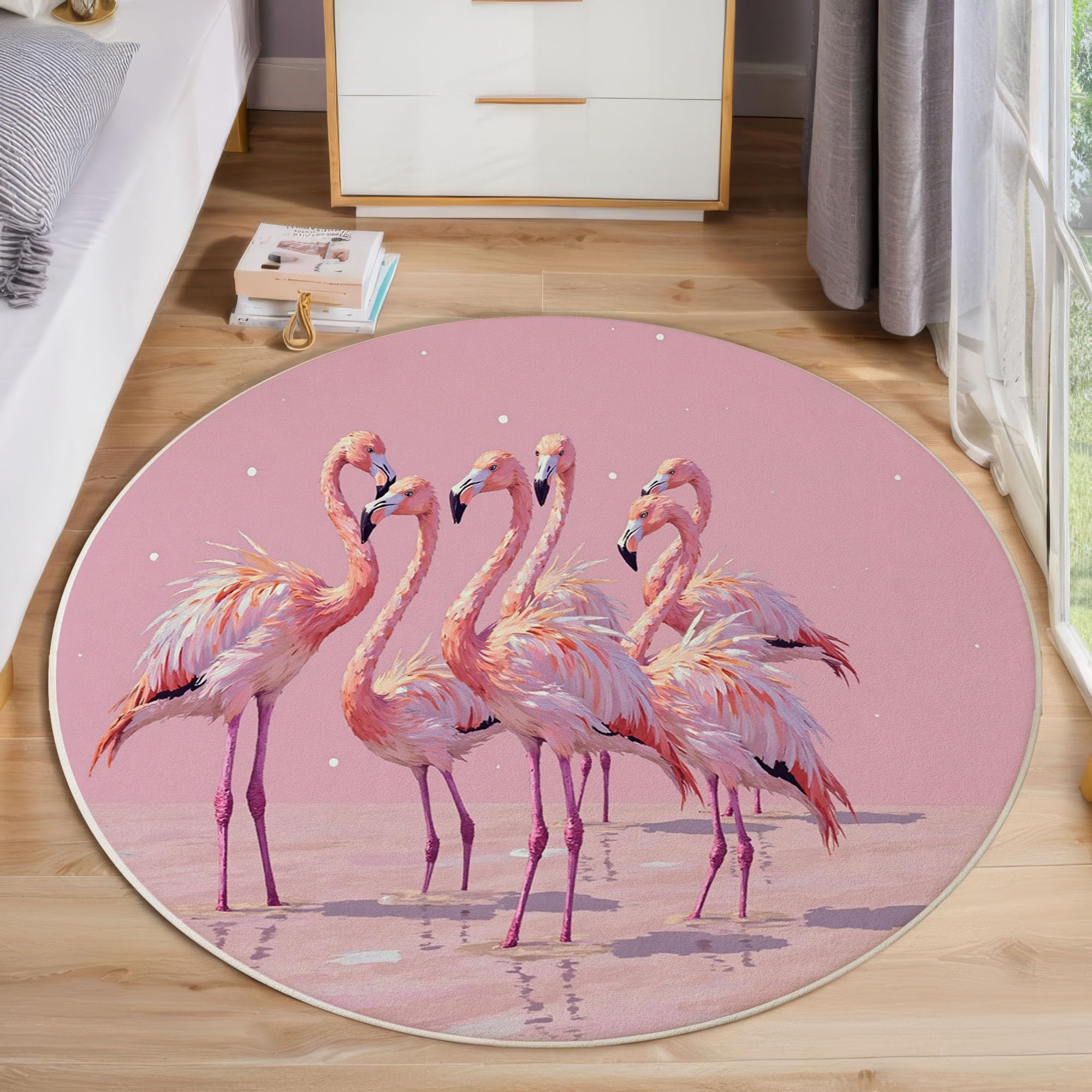 Tapis rond poil bas lavable 100cm antidérapant motif animal pour salon et bureau