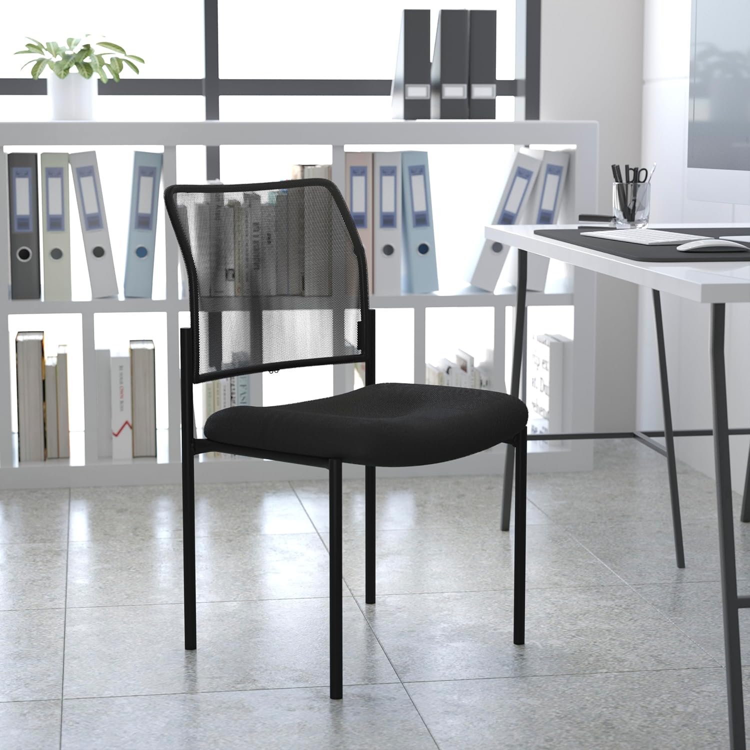 EMMA + OLIVER Comfort Black Mesh Stackable Steel Side Chair