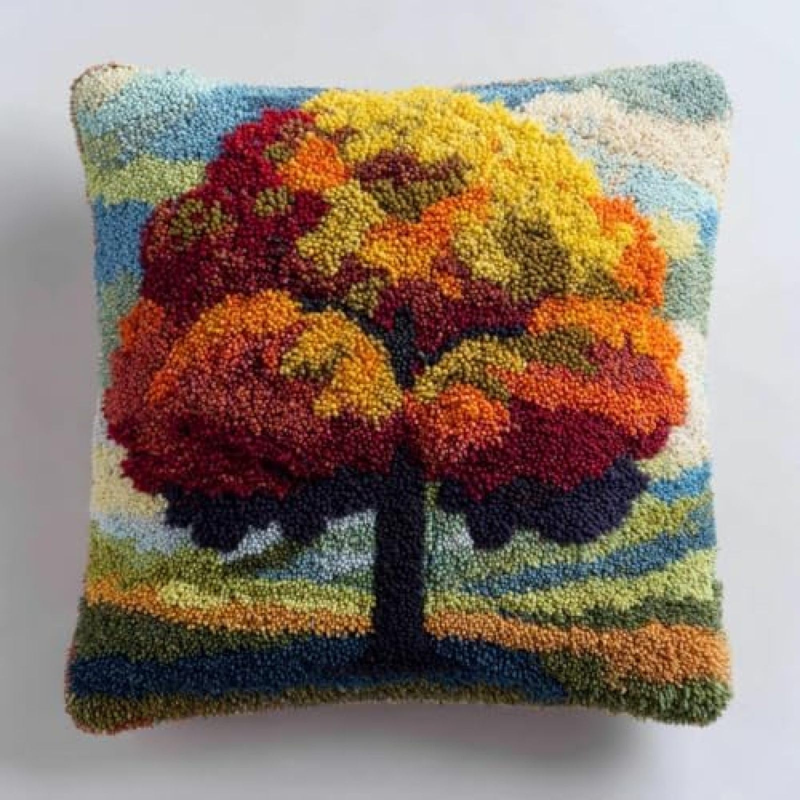 kitphoenix DIY Latch Hook Kit,Cushion Cover Making Set for Adults with Yarn,Chestnut Tree,Hook and Pre-Printed Canvas,43x43 cm