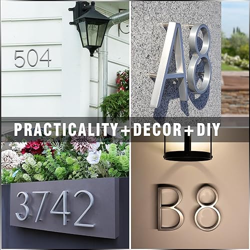 Miniatura 6 de VONDERSO Números y letras flotantes de 5 pulgadas para exteriores, de metal plateado, moderno, para exteriores, para patio, calle y buzón, números