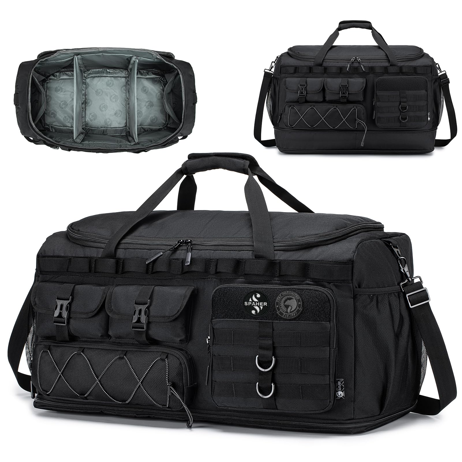 SPAHER 100L Sac de Voyage Sport Extensible Grand Sac a Main, Noir | Sac Demenagement Organisateur Transport Pour Camping Weekend Voyage Voiture Sac a Main Homme Femmes Étanche, Big Travel Bag