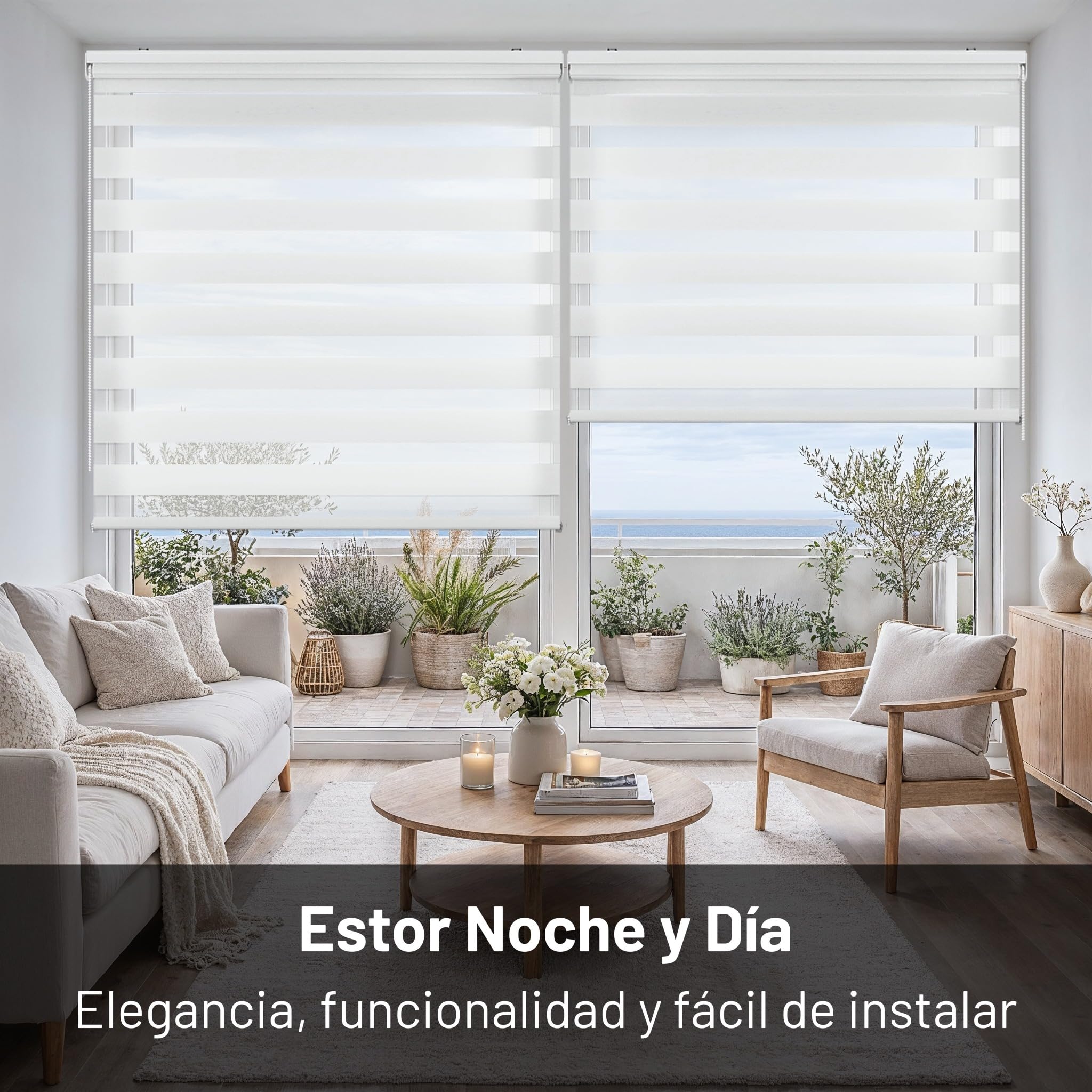 Estores Noche y Día de Calidad con Doble Tejido Elegantes para Ventanas de Interior y Puertas. Elige la privacidad y el Paso de la luz STORESDECO Blanco 120 x 250 cm (Ancho x Largo)